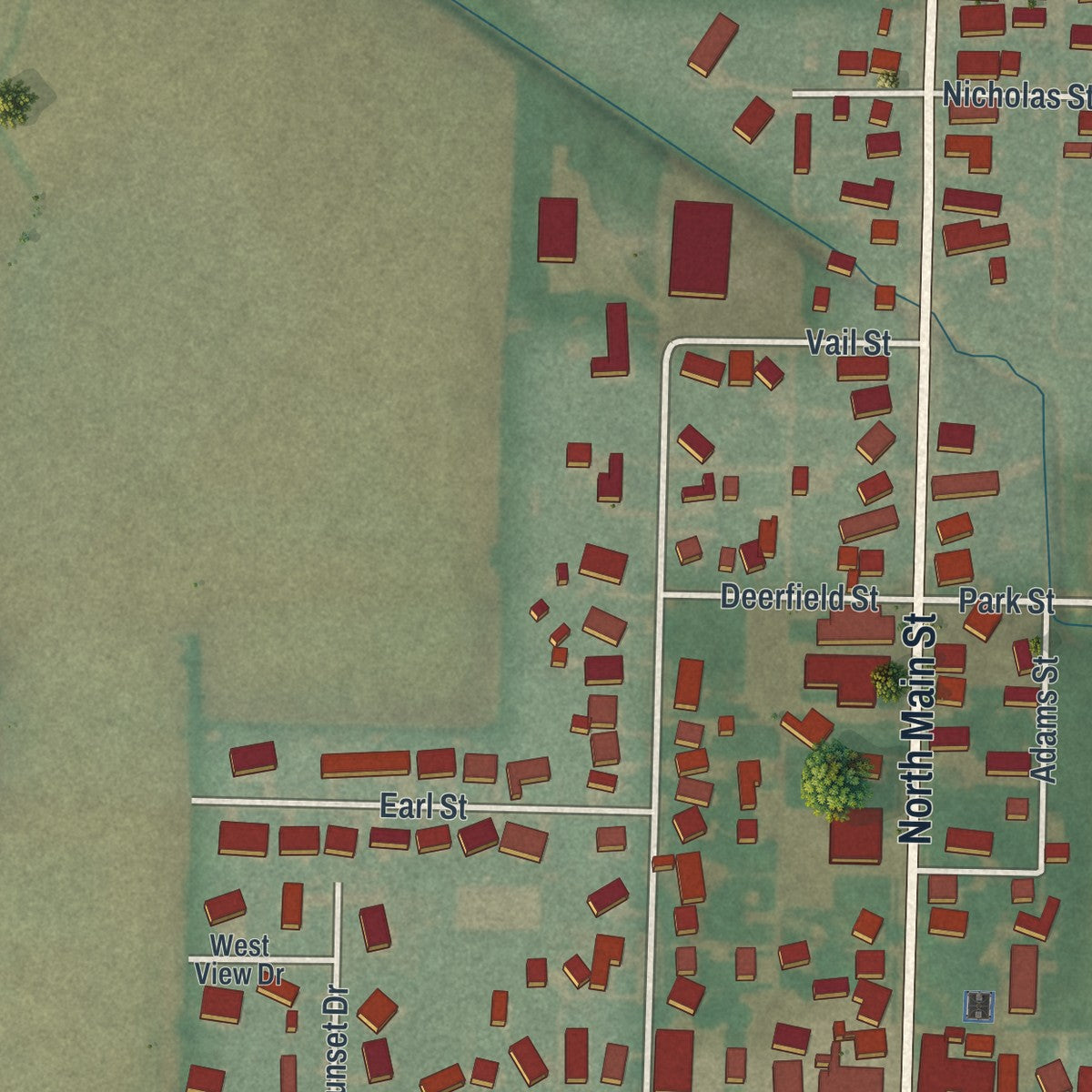 Second close-up of the map of Arlington, Ohio print showing more streets and buildings
