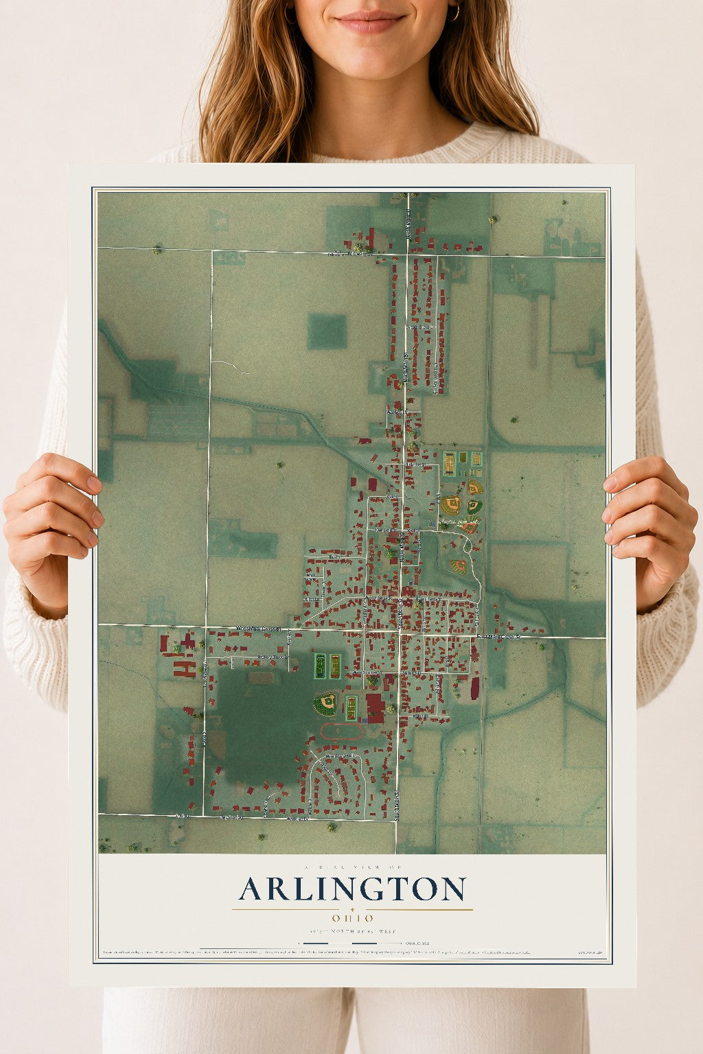 Map of Arlington, Ohio, 18 x 24 inch unframed archival matte print