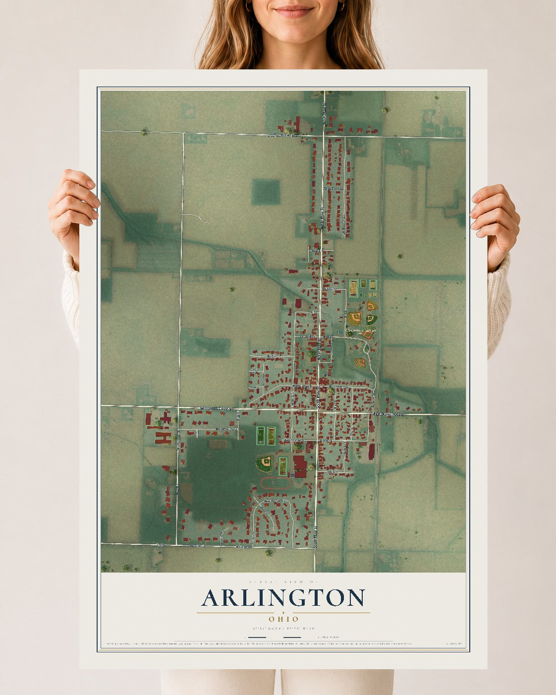 Map of Arlington, Ohio, 24 x 36 inch unframed archival matte print