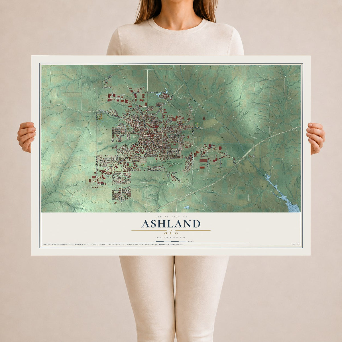 Map of Ashland, Ohio, 24 x 36 inch unframed archival matte print