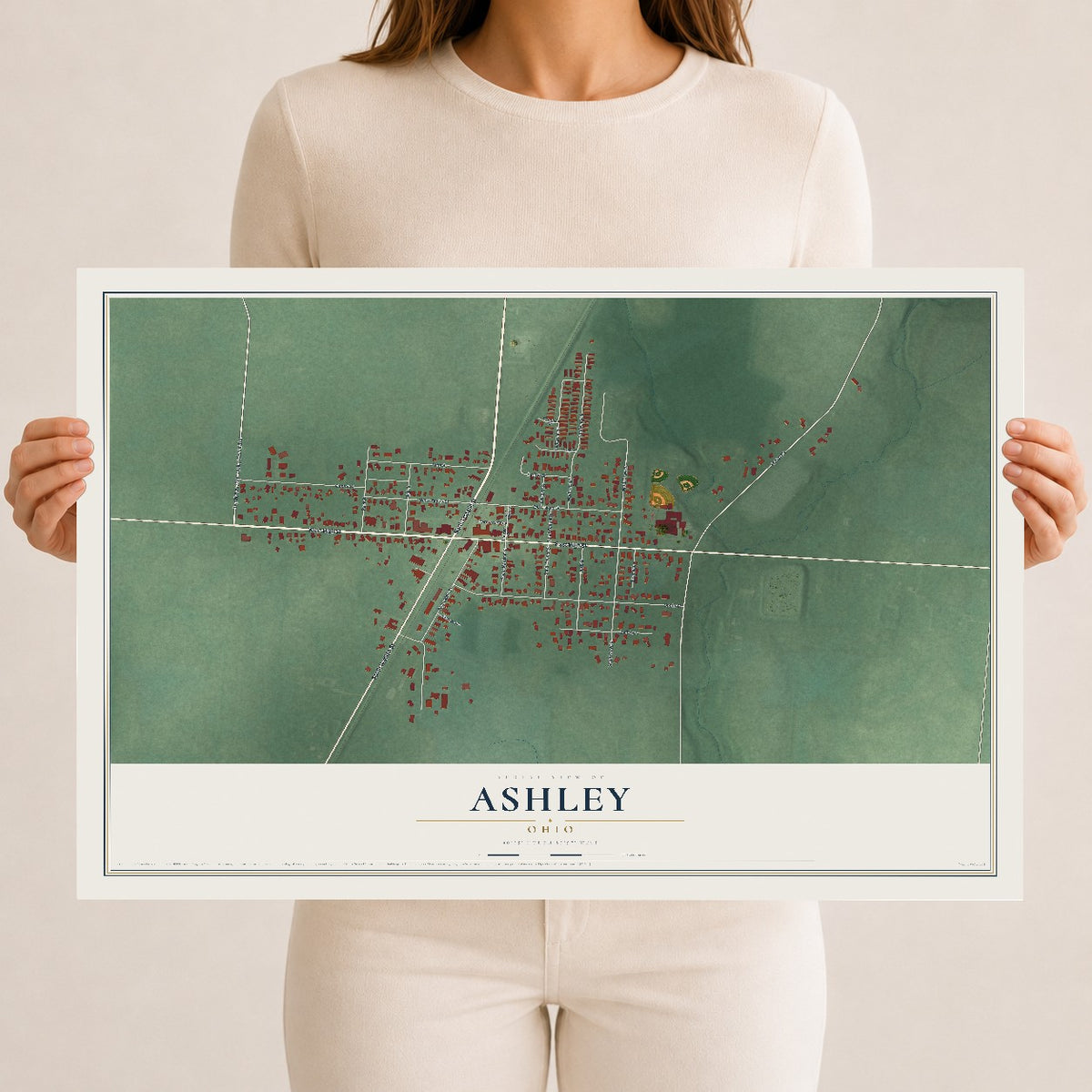 Map of Ashley, Ohio, 12 x 18 inch unframed archival matte print