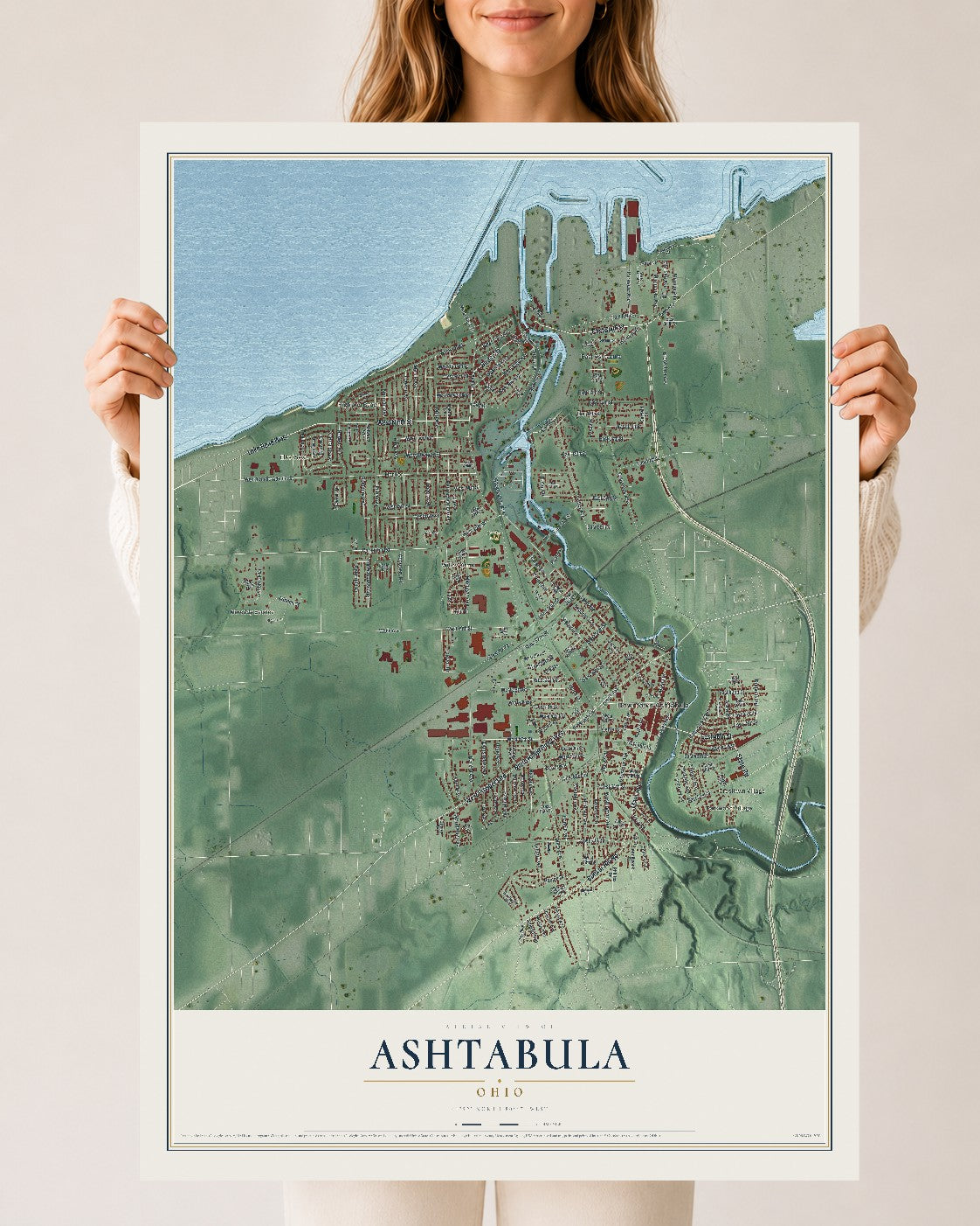 Map of Ashtabula, Ohio, 24 x 36 inch unframed archival matte print