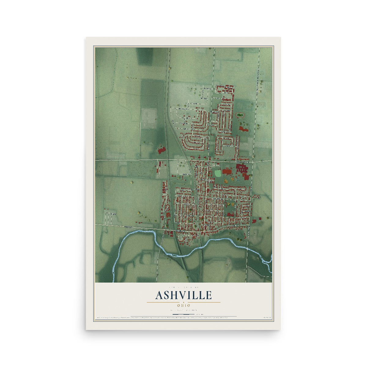 Map of Ashville, Ohio, 12 x 18 inch unframed archival matte print