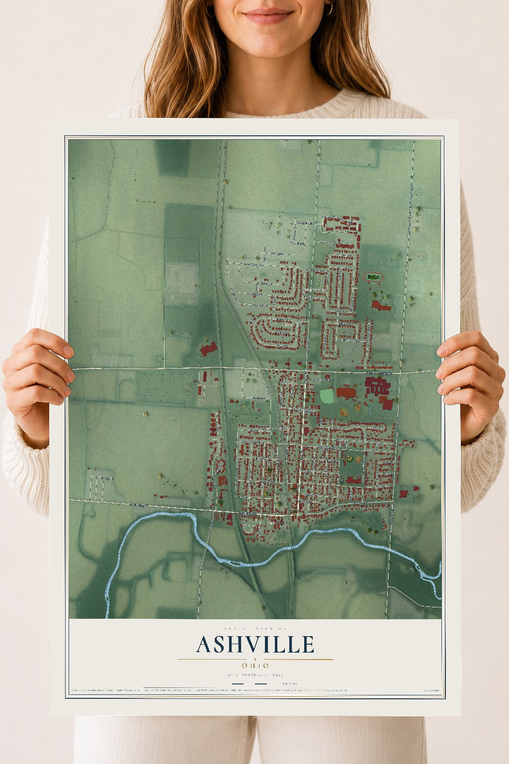 Map of Ashville, Ohio, 18 x 24 inch unframed archival matte print