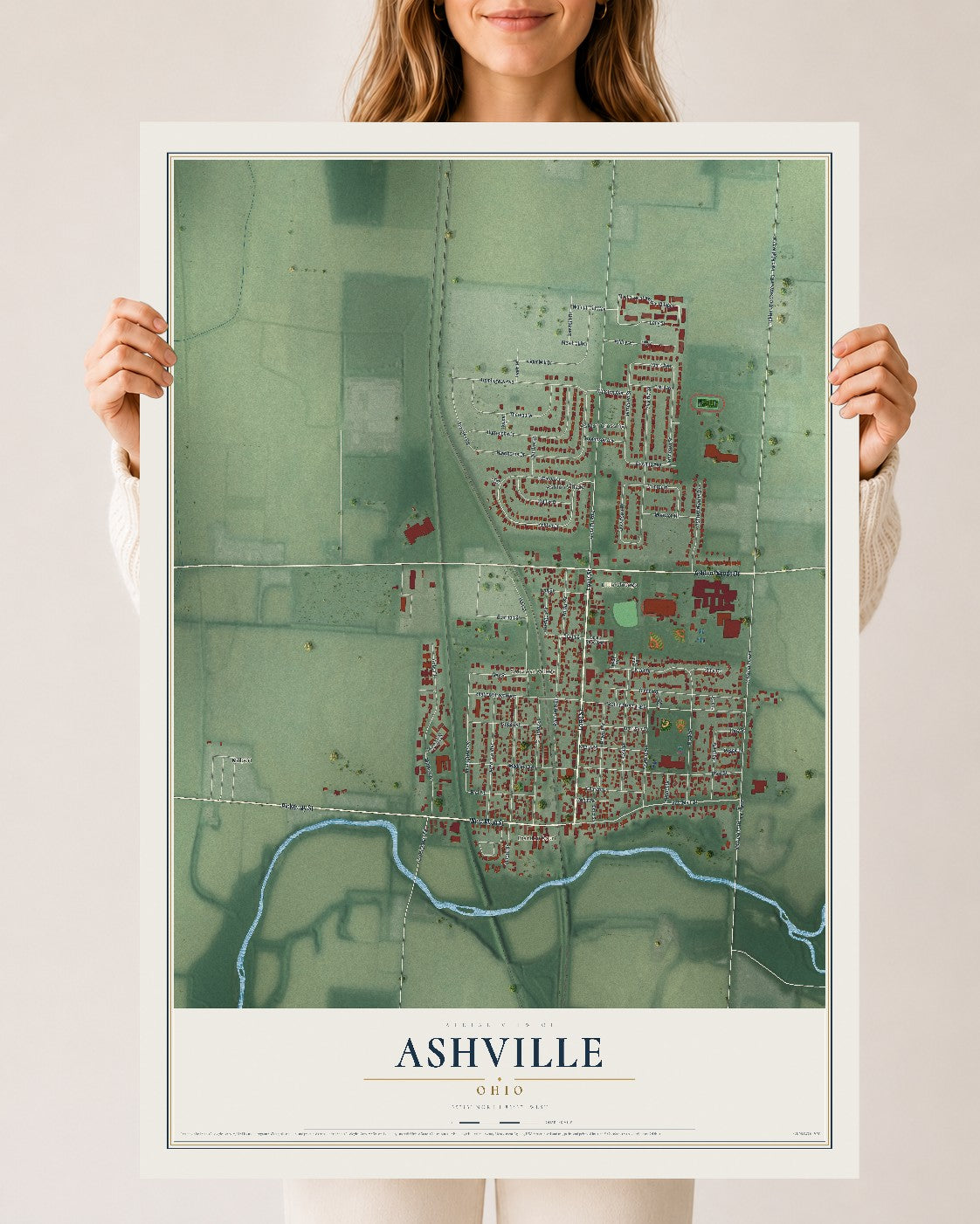 Map of Ashville, Ohio, 24 x 36 inch unframed archival matte print