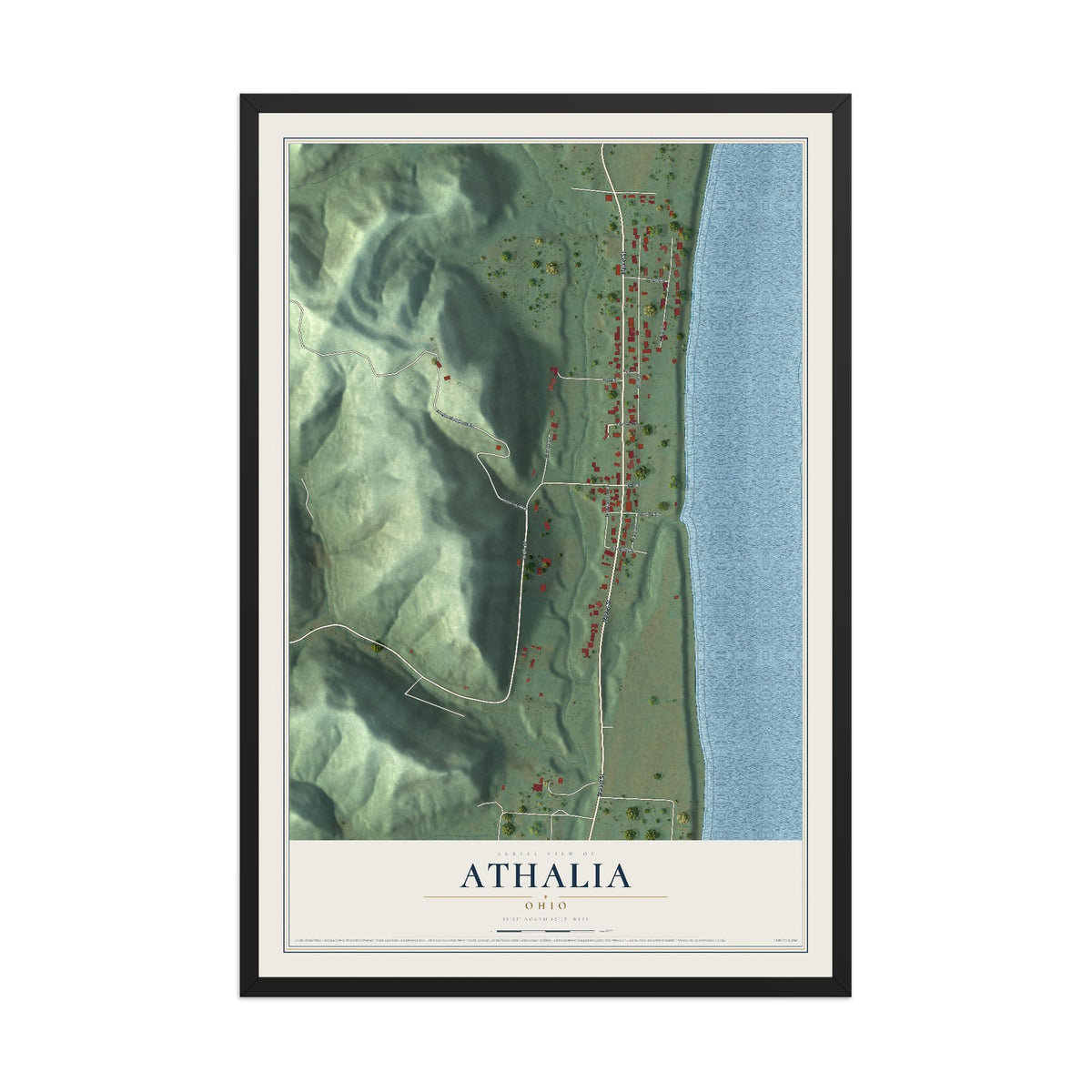 Map of Athalia, Ohio, 12 x 18 inch print in a black wood frame