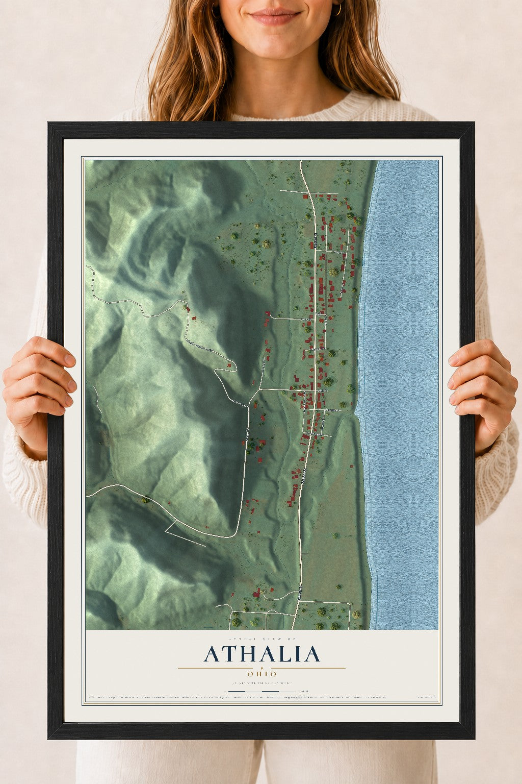 Map of Athalia, Ohio, 18 x 24 inch print in a black wood frame
