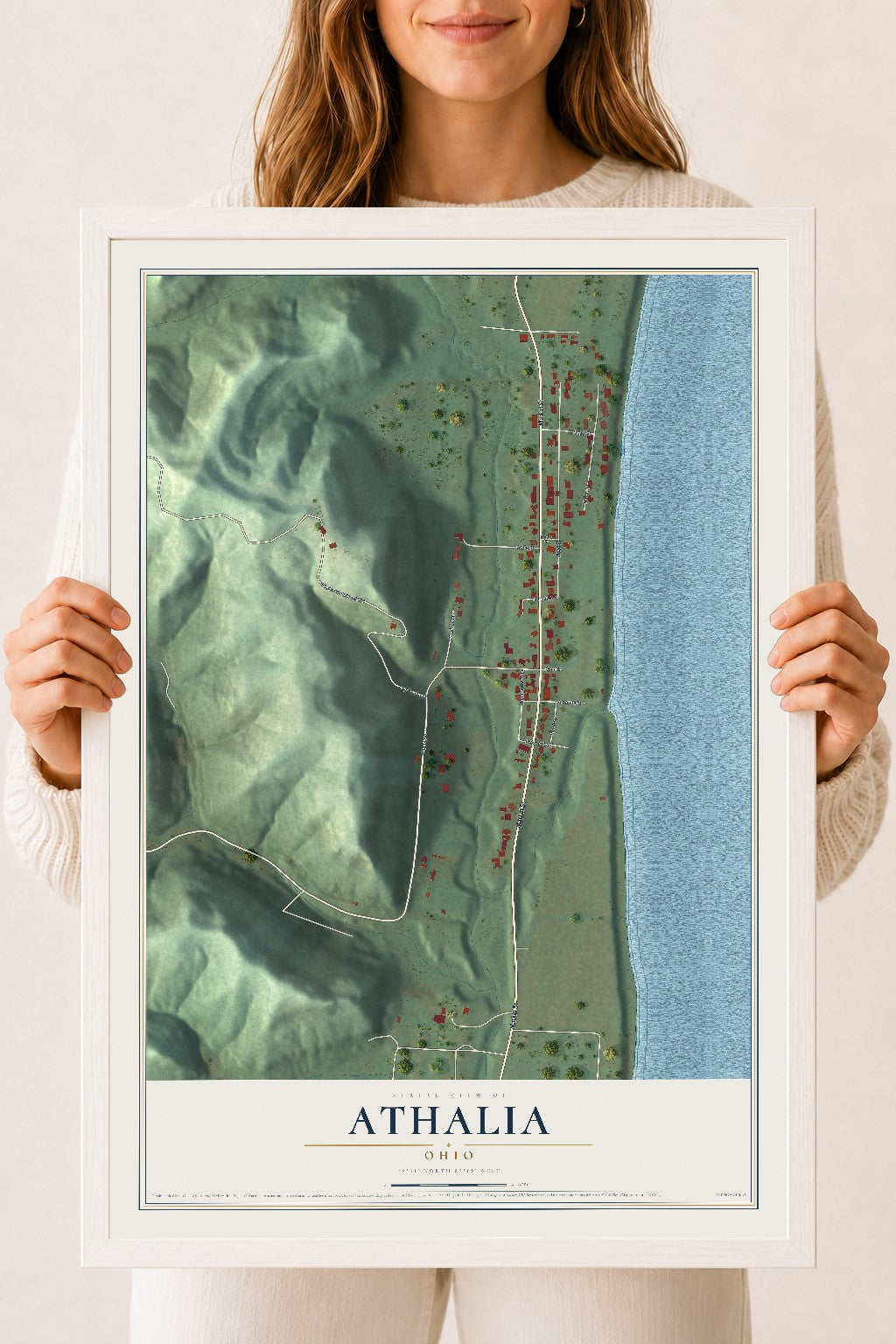Map of Athalia, Ohio, 18 x 24 inch print in a white wood frame