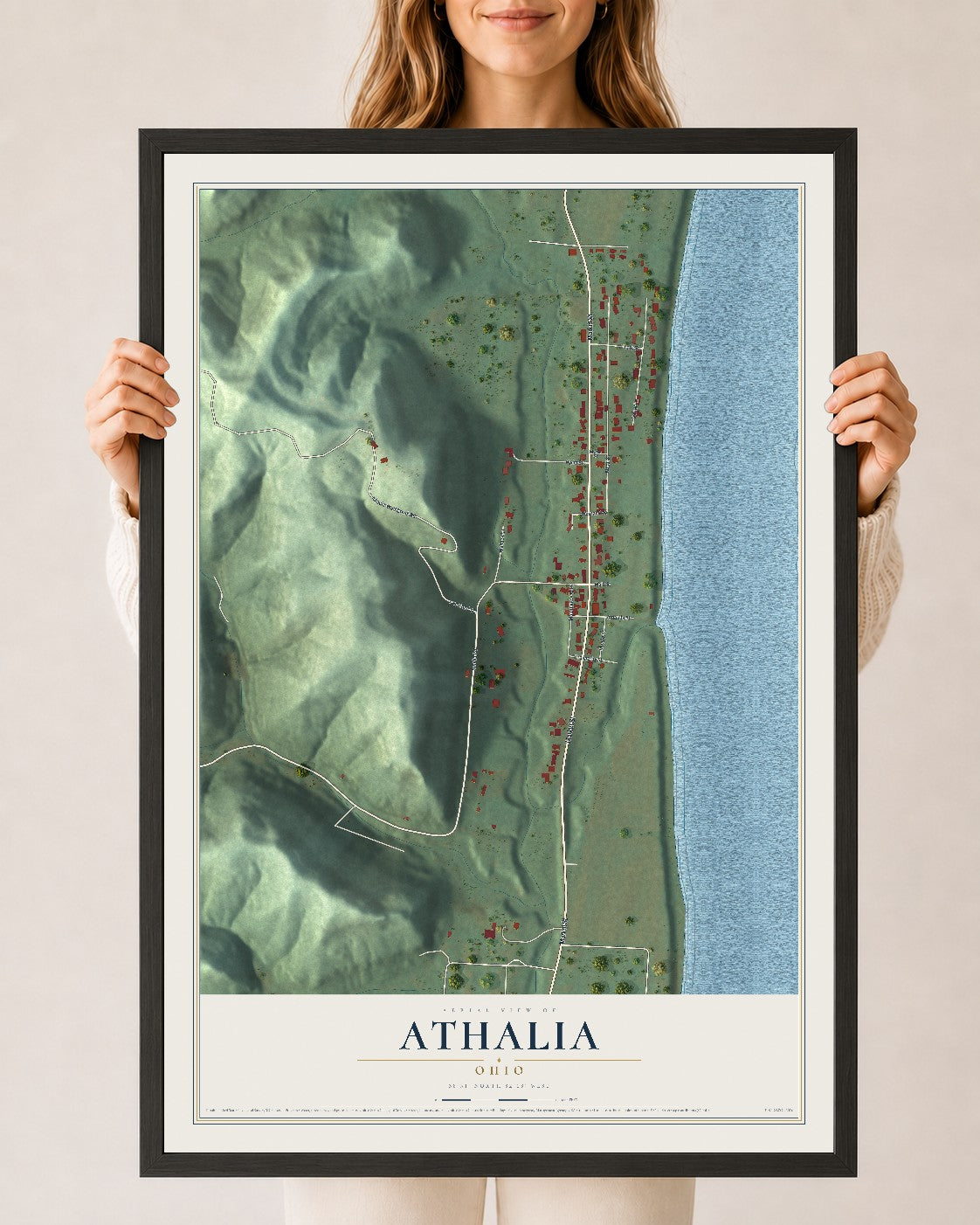 Map of Athalia, Ohio, 24 x 36 inch print in a black wood frame