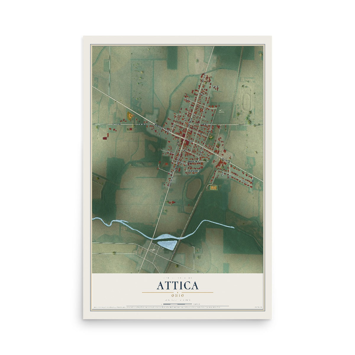 Map of Attica, Ohio, 12 x 18 inch unframed archival matte print
