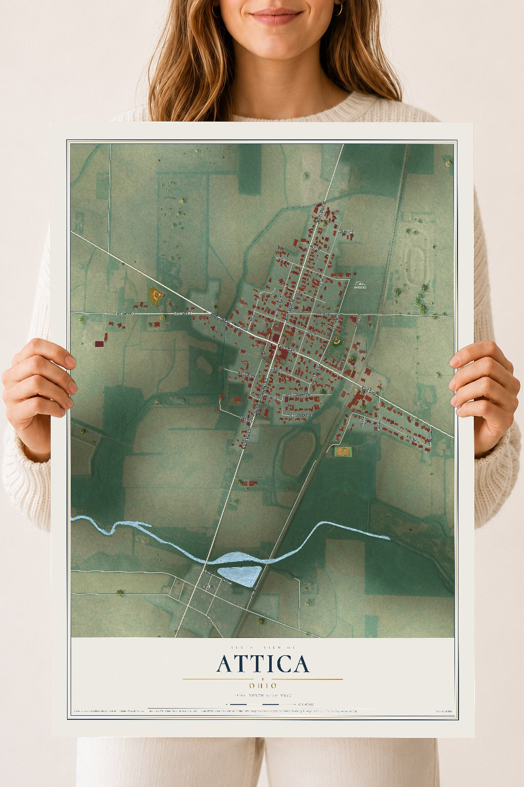 Map of Attica, Ohio, 18 x 24 inch unframed archival matte print