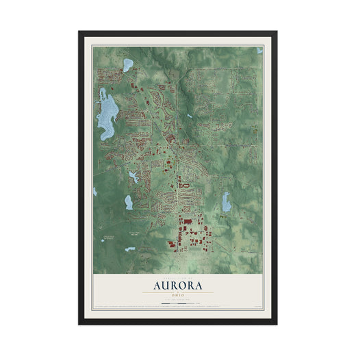 Map of Aurora, Ohio, 12 x 18 inch print in a black wood frame