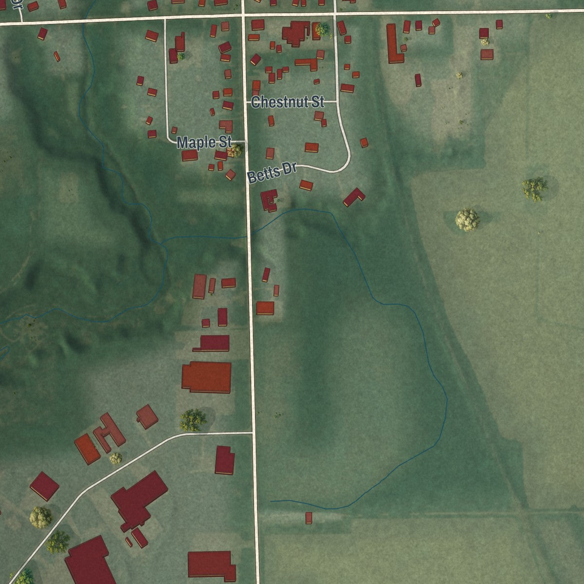 Close-up of the map of Austinburg, Ohio print showing street and building detail