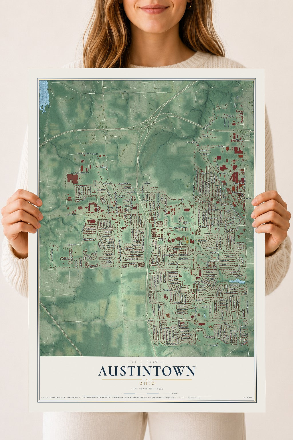 Map of Austintown, Ohio, 18 x 24 inch unframed archival matte print