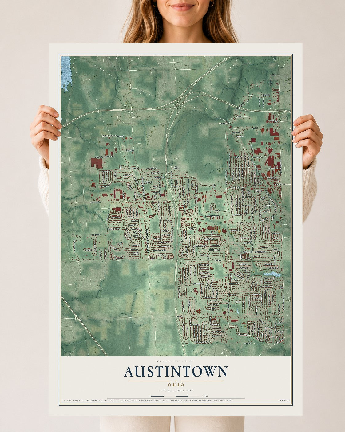 Map of Austintown, Ohio, 24 x 36 inch unframed archival matte print