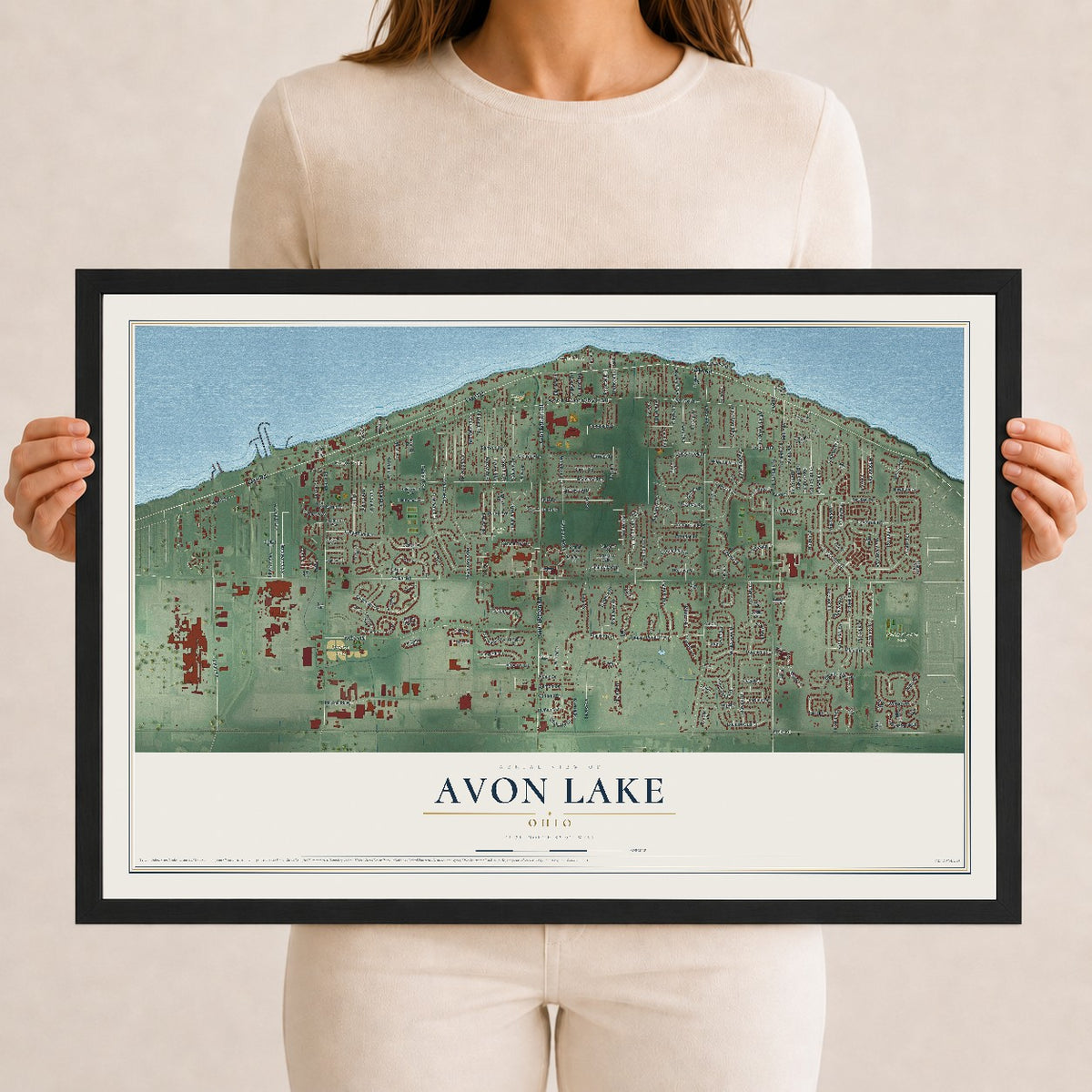 Map of Avon Lake, Ohio, 12 x 18 inch print in a black wood frame
