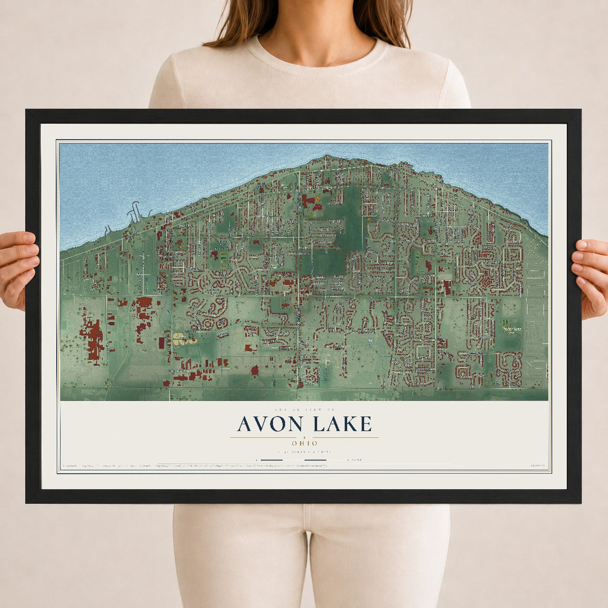 Map of Avon Lake, Ohio, 18 x 24 inch print in a black wood frame