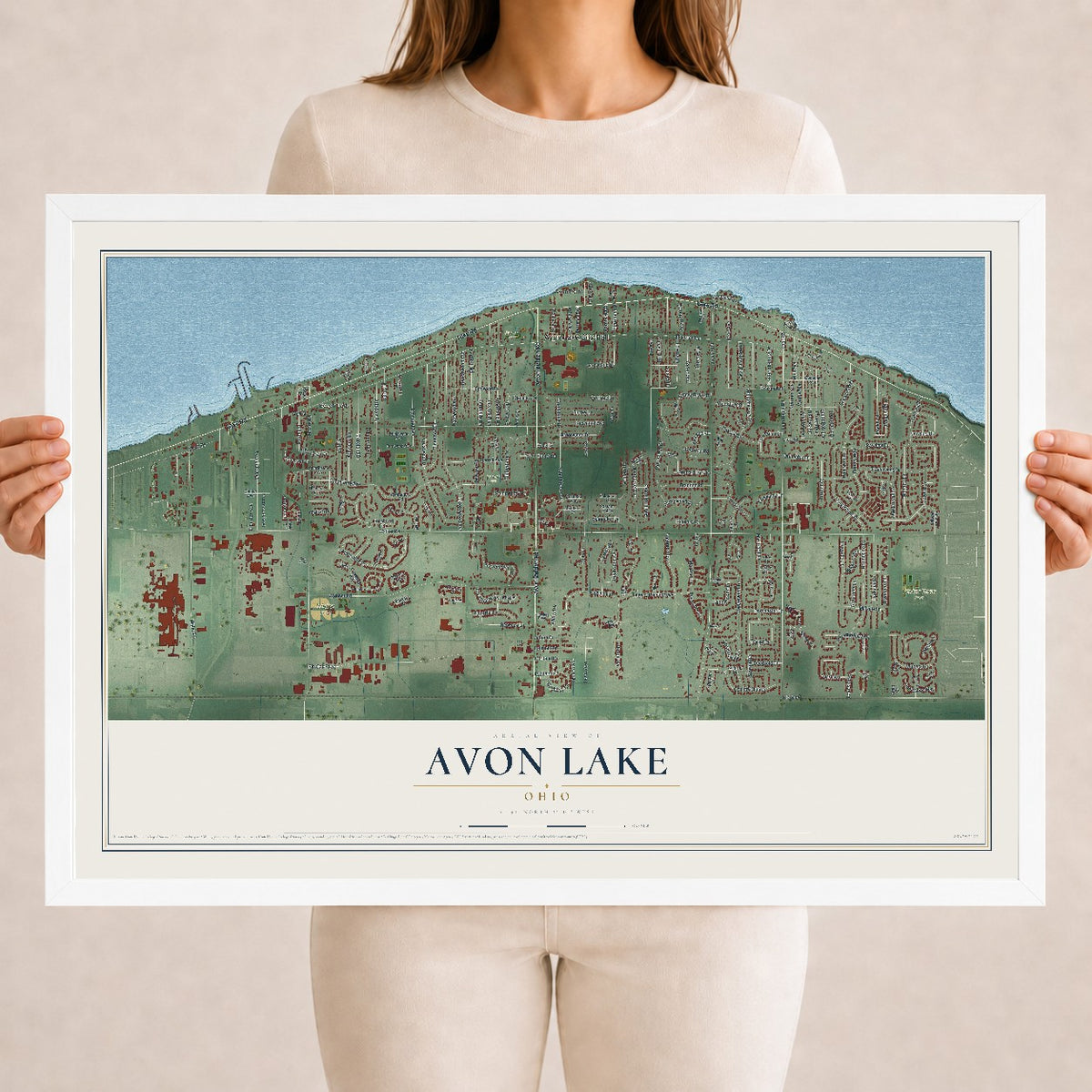 Map of Avon Lake, Ohio, 18 x 24 inch print in a white wood frame