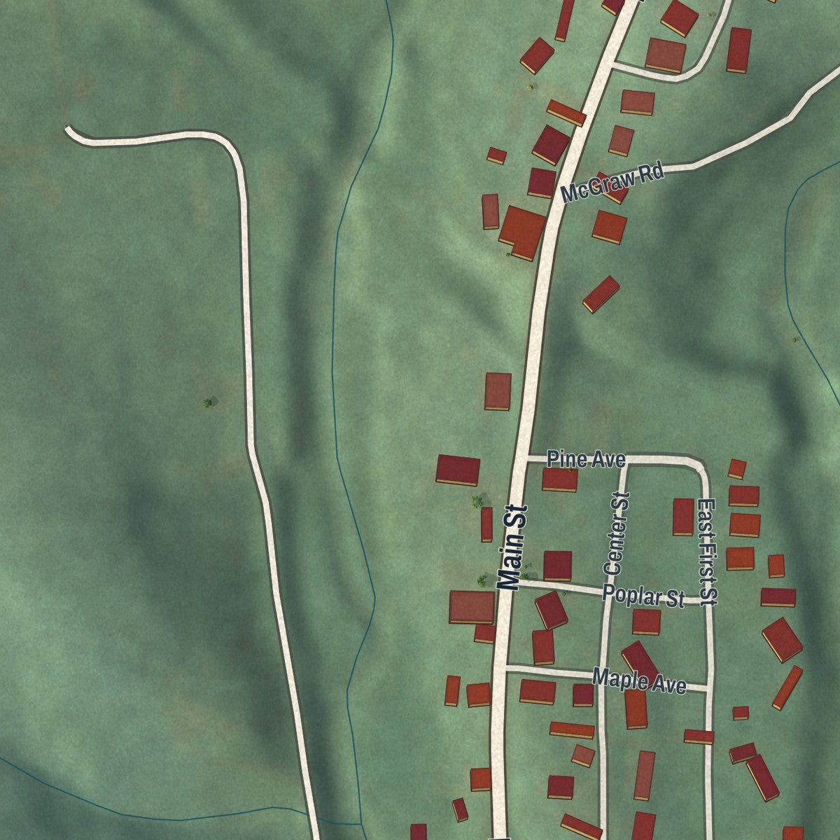 Close-up of the map of Bannock, Ohio print showing street and building detail