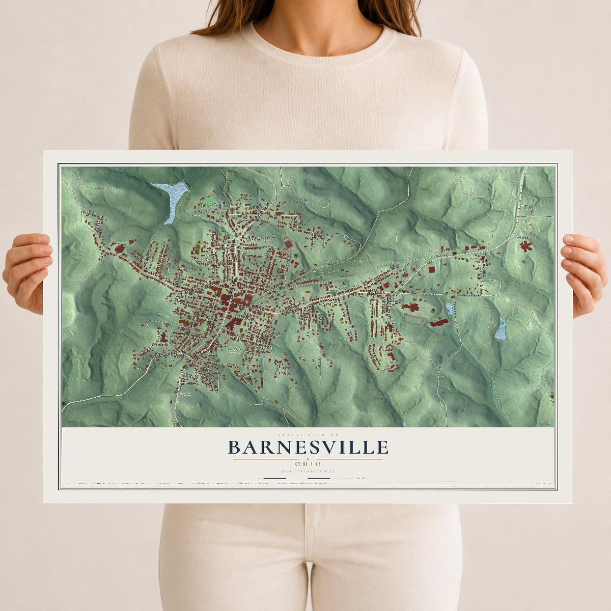 Map of Barnesville, Ohio, 12 x 18 inch unframed archival matte print