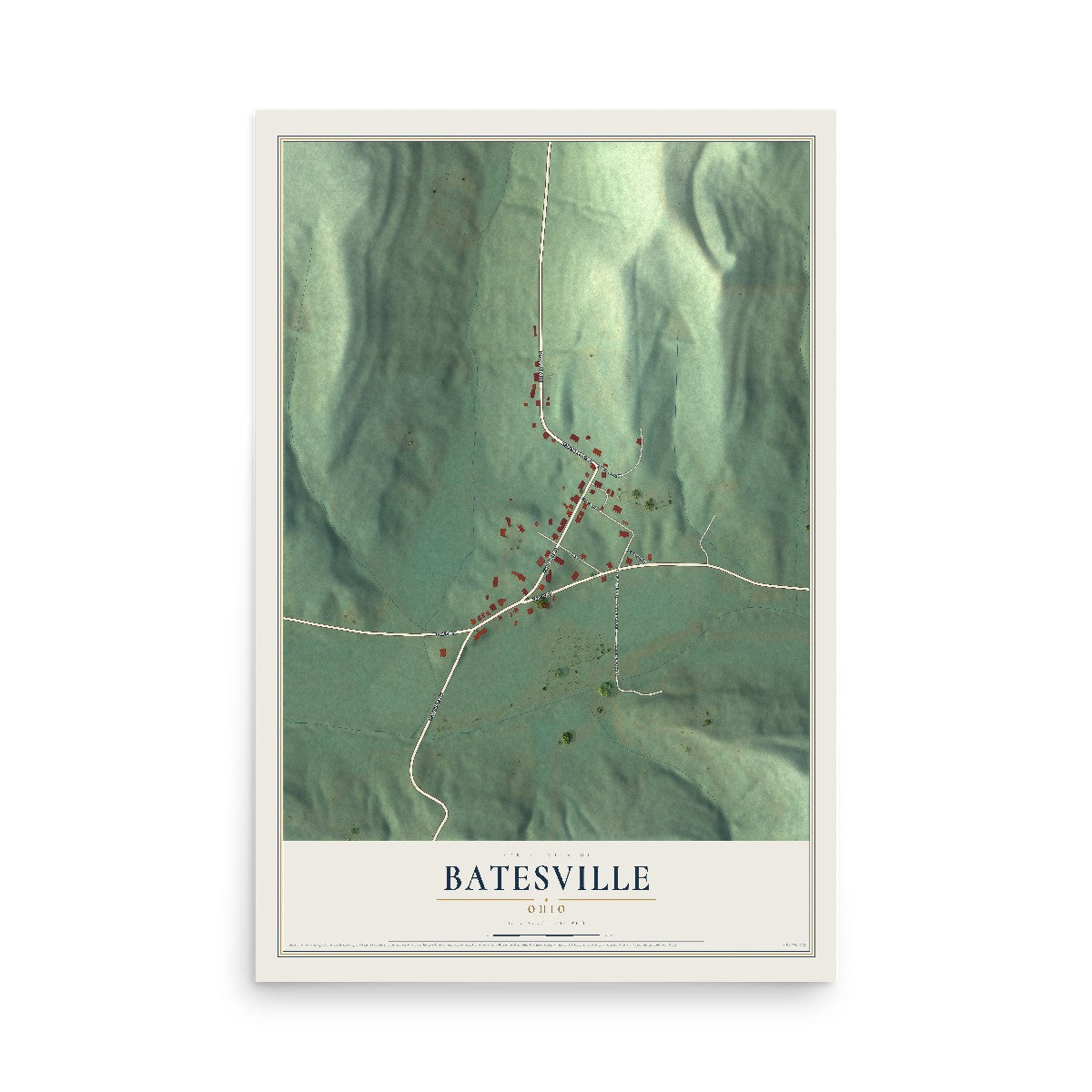 Map of Batesville, Ohio, 12 x 18 inch unframed archival matte print