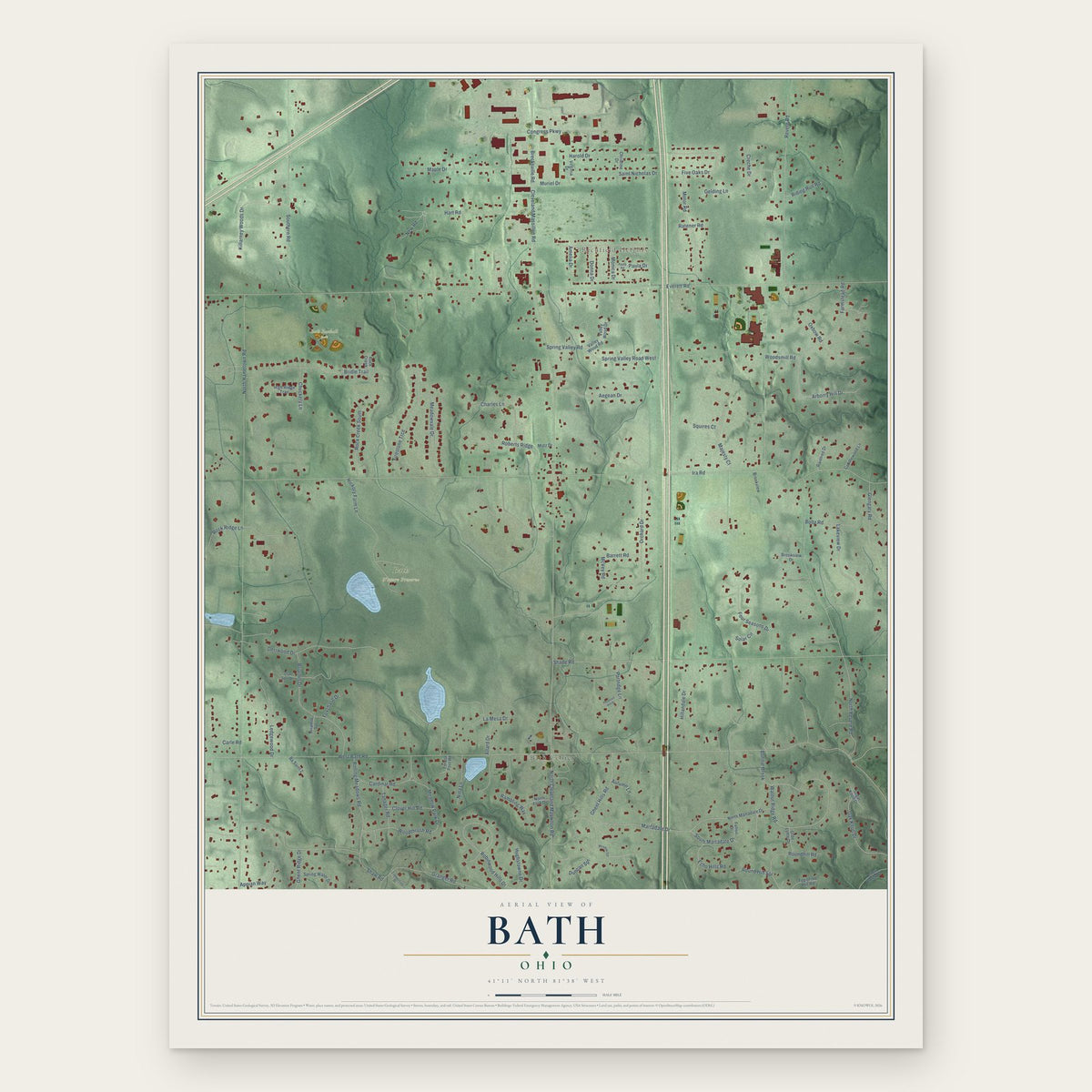 Bath, Ohio map print, the full design