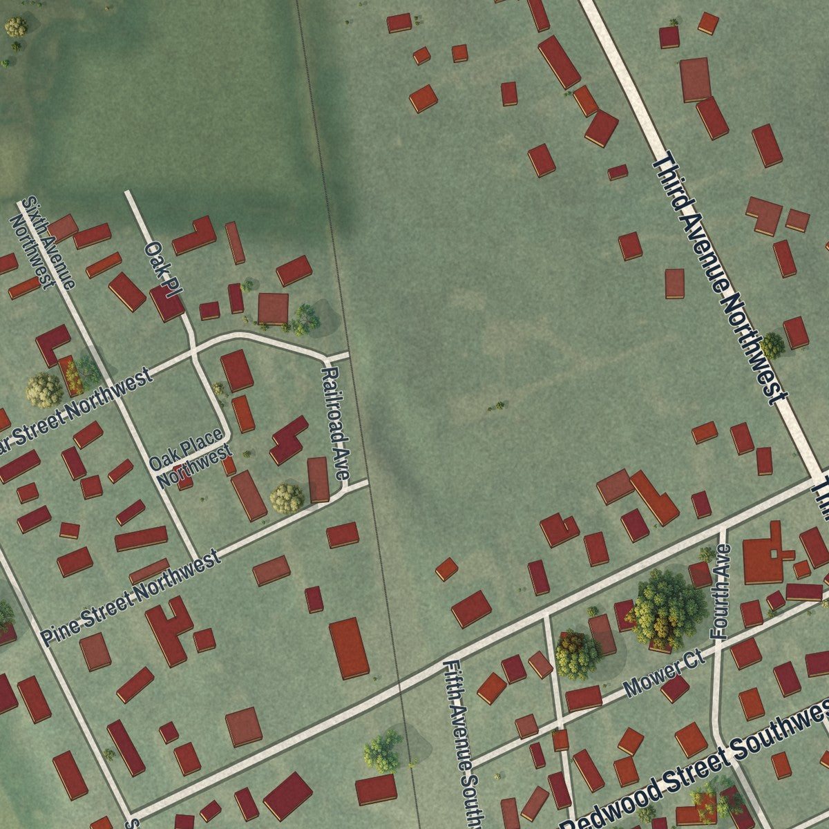 Second close-up of the map of Beach City, Ohio print showing more streets and buildings