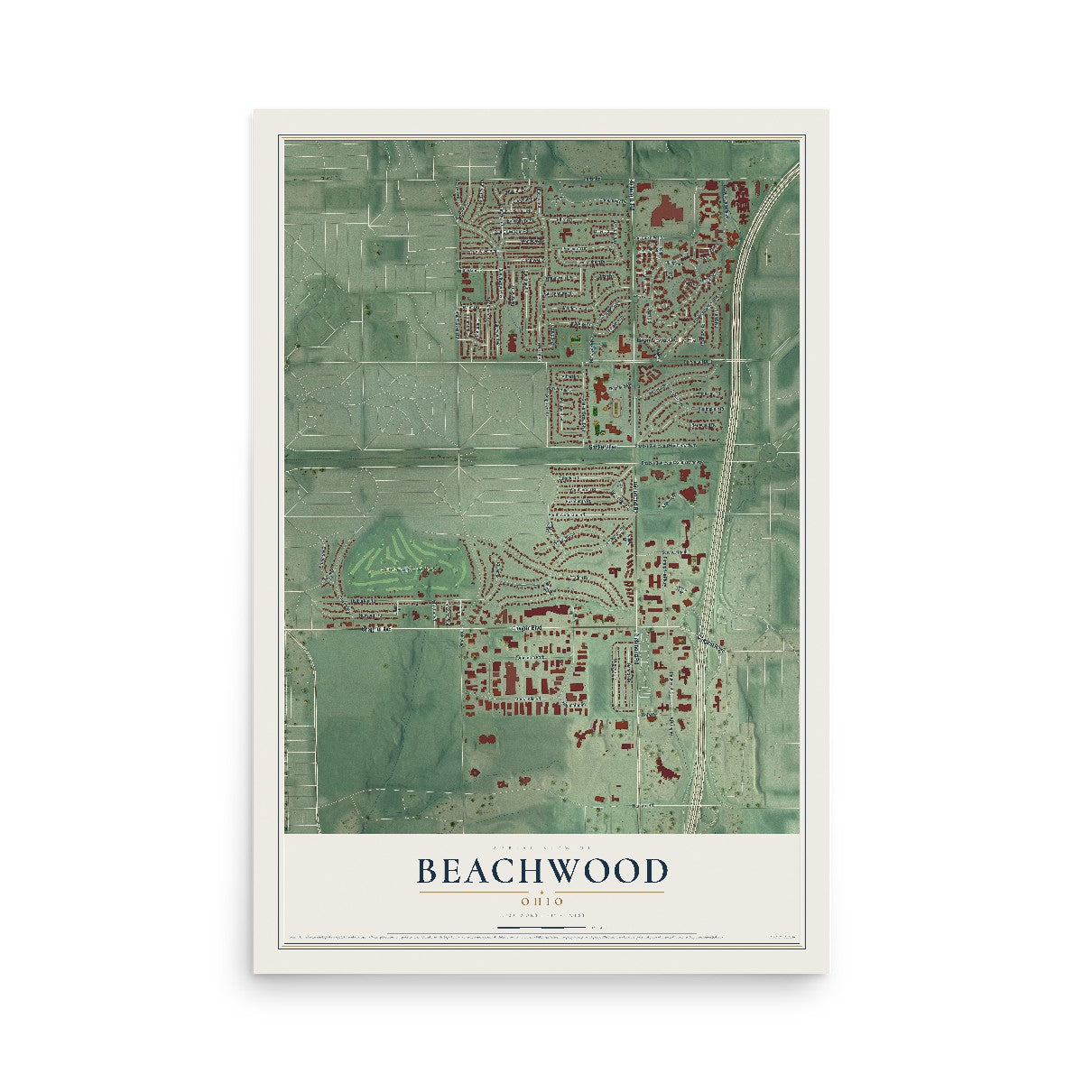 Map of Beachwood, Ohio, 12 x 18 inch unframed archival matte print