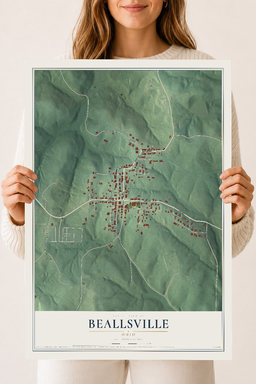 Map of Beallsville, Ohio, 18 x 24 inch unframed archival matte print