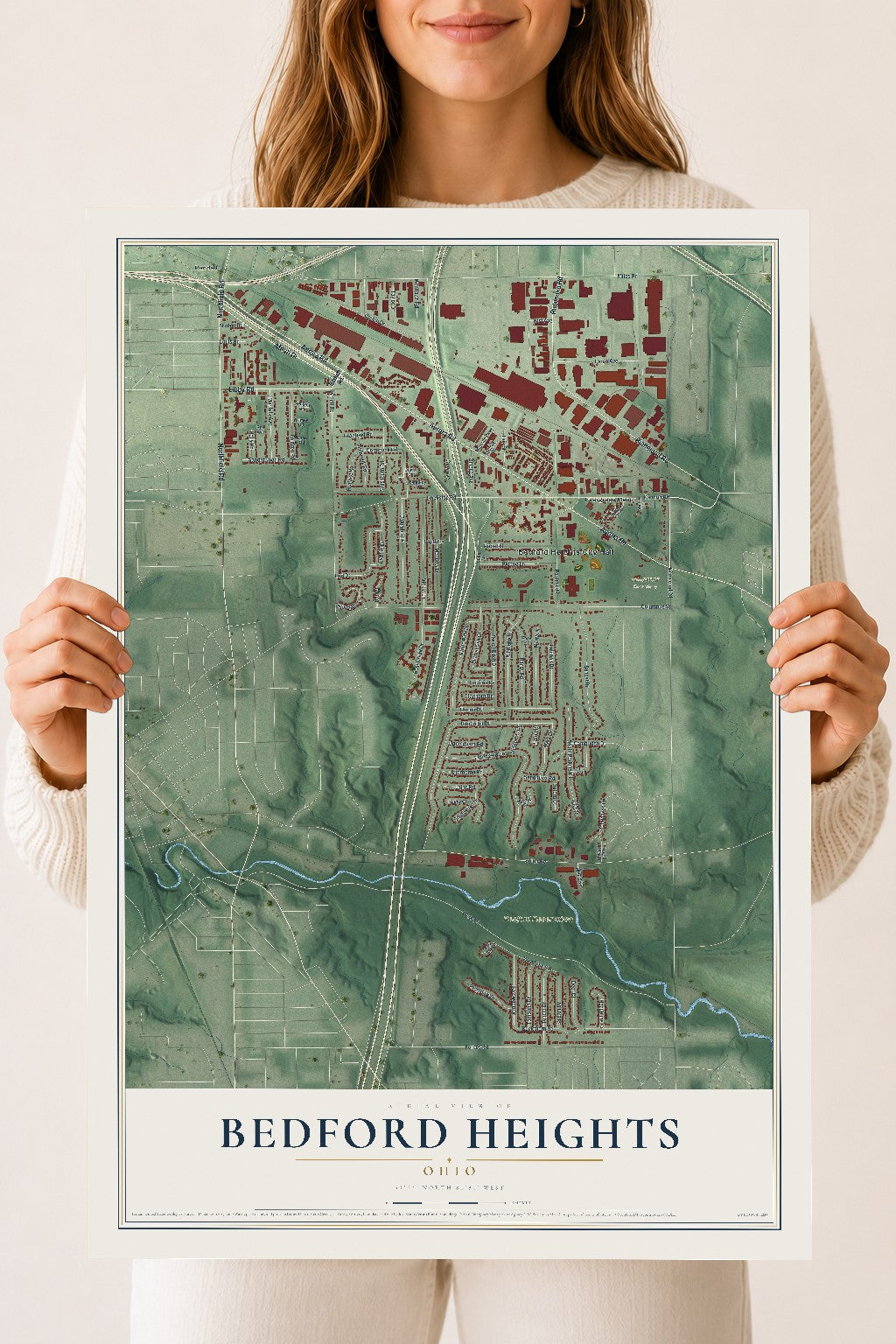 Map of Bedford Heights, Ohio, 18 x 24 inch unframed archival matte print