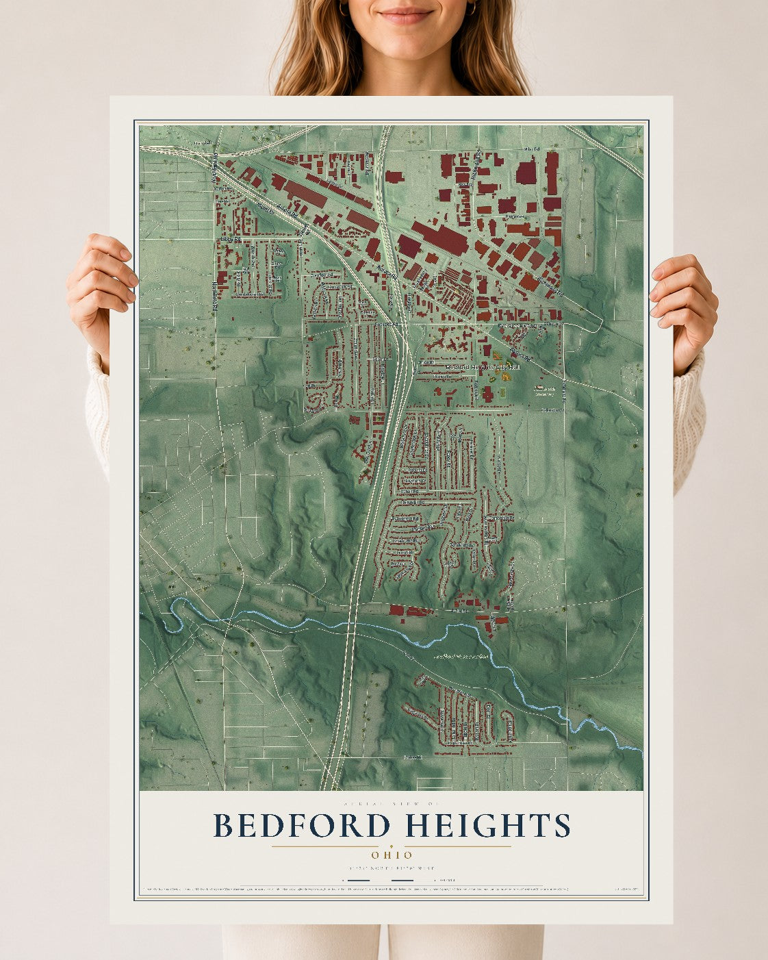 Map of Bedford Heights, Ohio, 24 x 36 inch unframed archival matte print