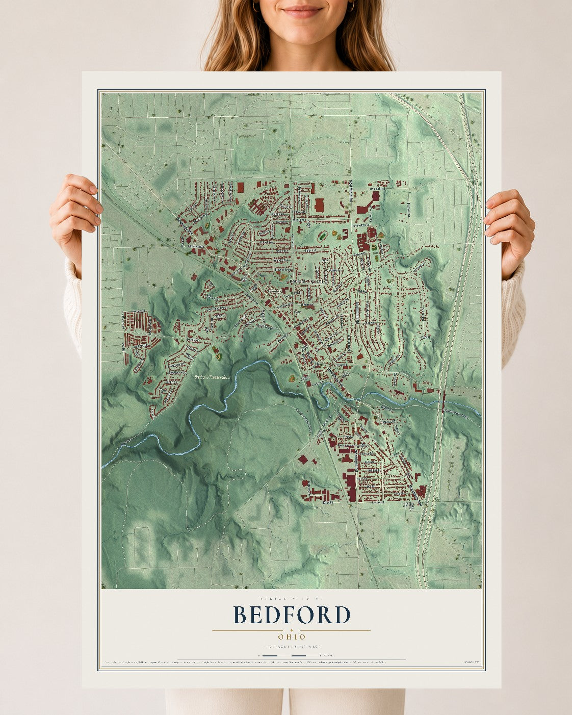 Map of Bedford, Ohio, 24 x 36 inch unframed archival matte print