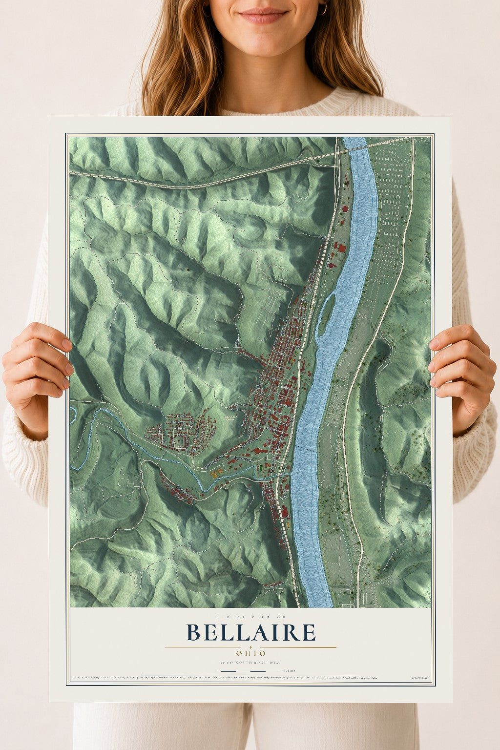 Map of Bellaire, Ohio, 18 x 24 inch unframed archival matte print