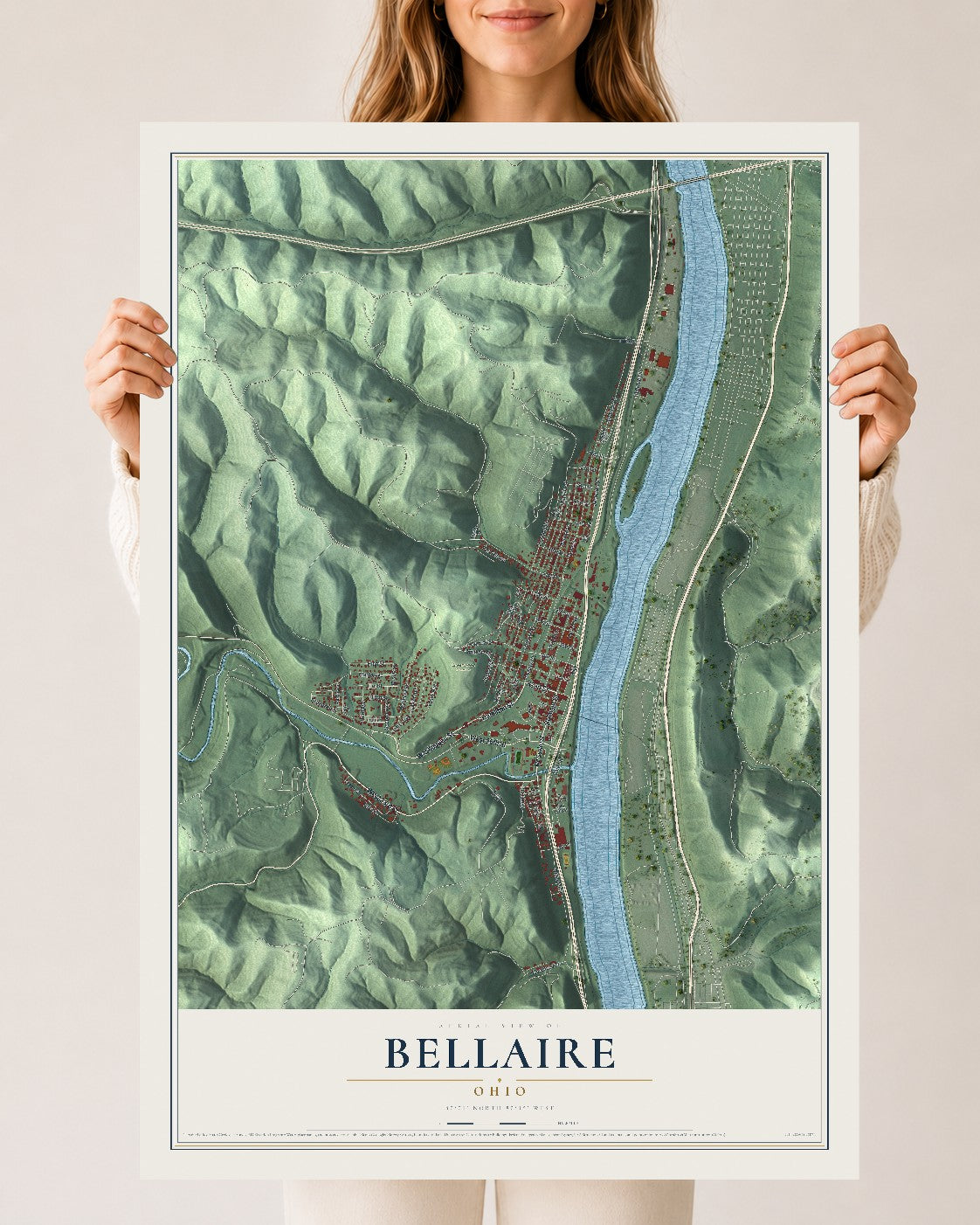 Map of Bellaire, Ohio, 24 x 36 inch unframed archival matte print