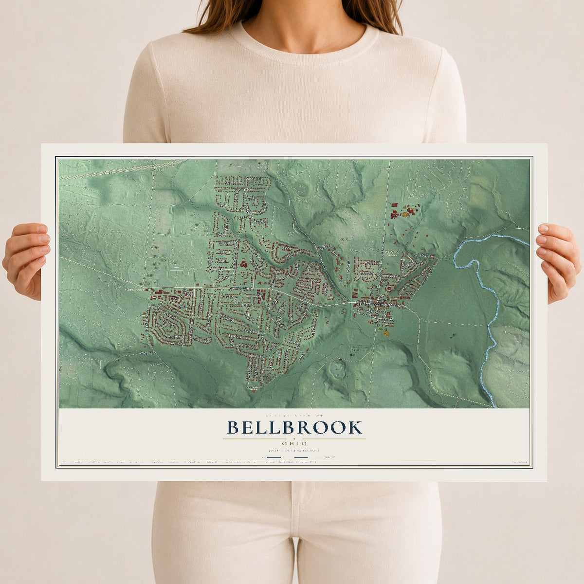 Map of Bellbrook, Ohio, 12 x 18 inch unframed archival matte print
