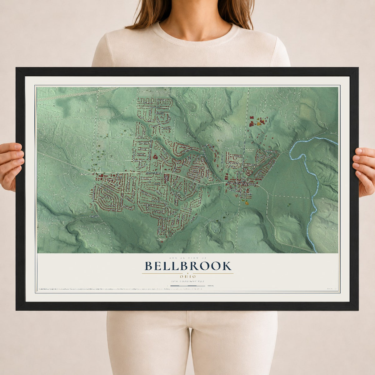 Map of Bellbrook, Ohio, 18 x 24 inch print in a black wood frame
