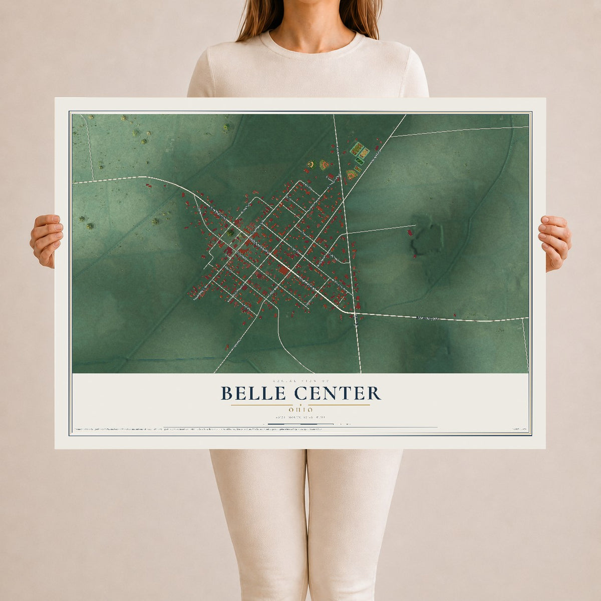 Map of Belle Center, Ohio, 24 x 36 inch unframed archival matte print
