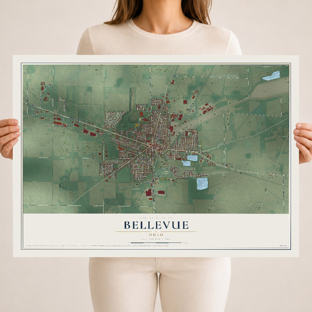 Map of Bellevue, Ohio, 18 x 24 inch unframed archival matte print