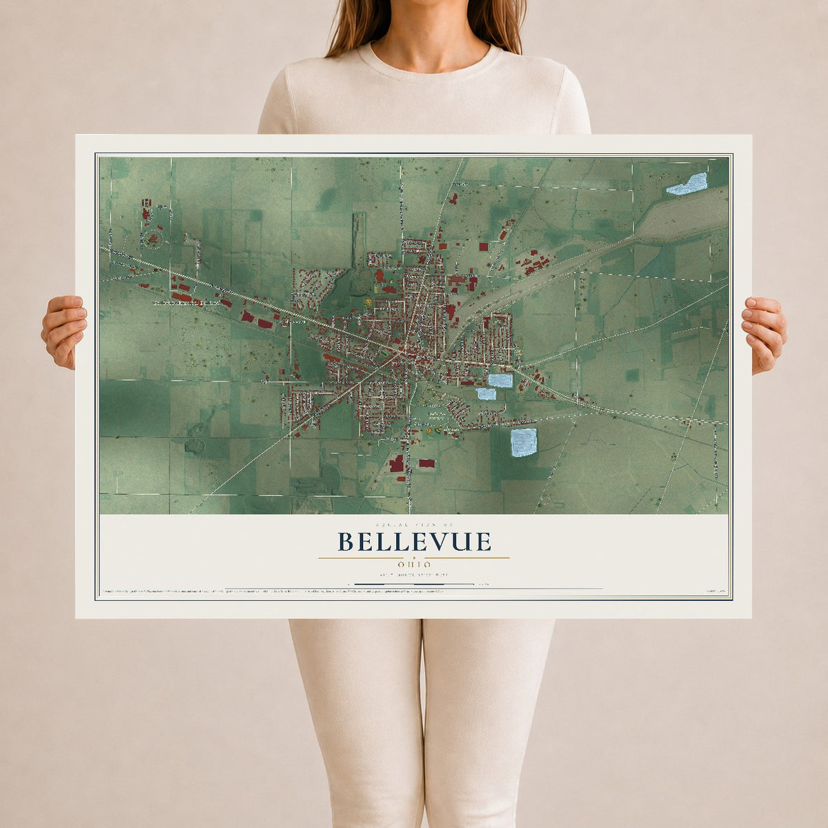 Map of Bellevue, Ohio, 24 x 36 inch unframed archival matte print