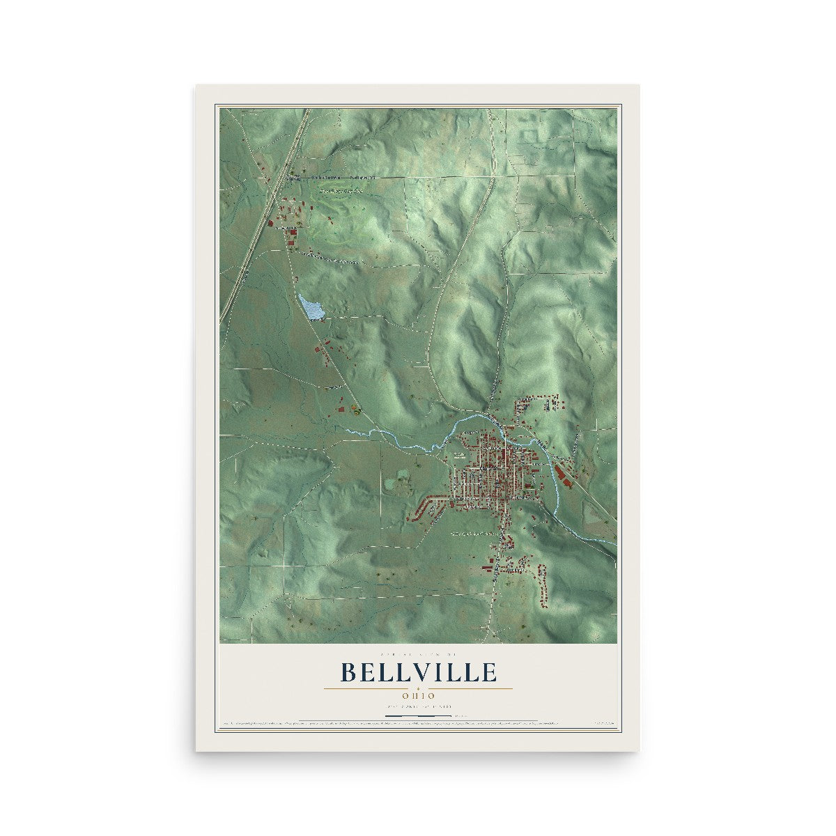 Map of Bellville, Ohio, 12 x 18 inch unframed archival matte print
