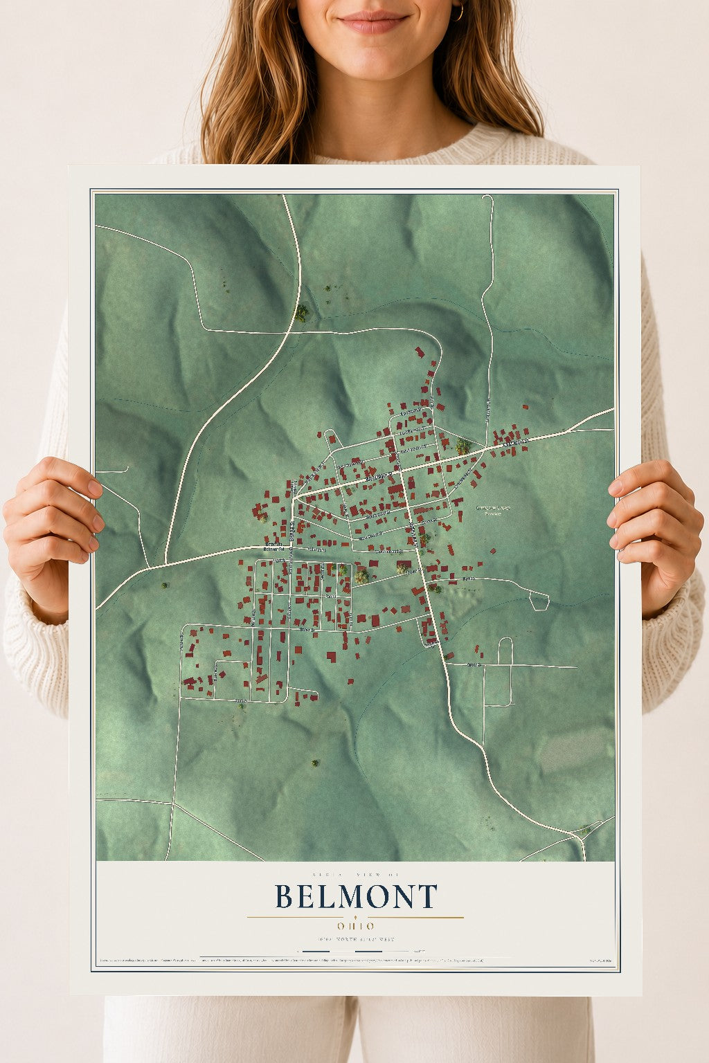Map of Belmont, Ohio, 18 x 24 inch unframed archival matte print
