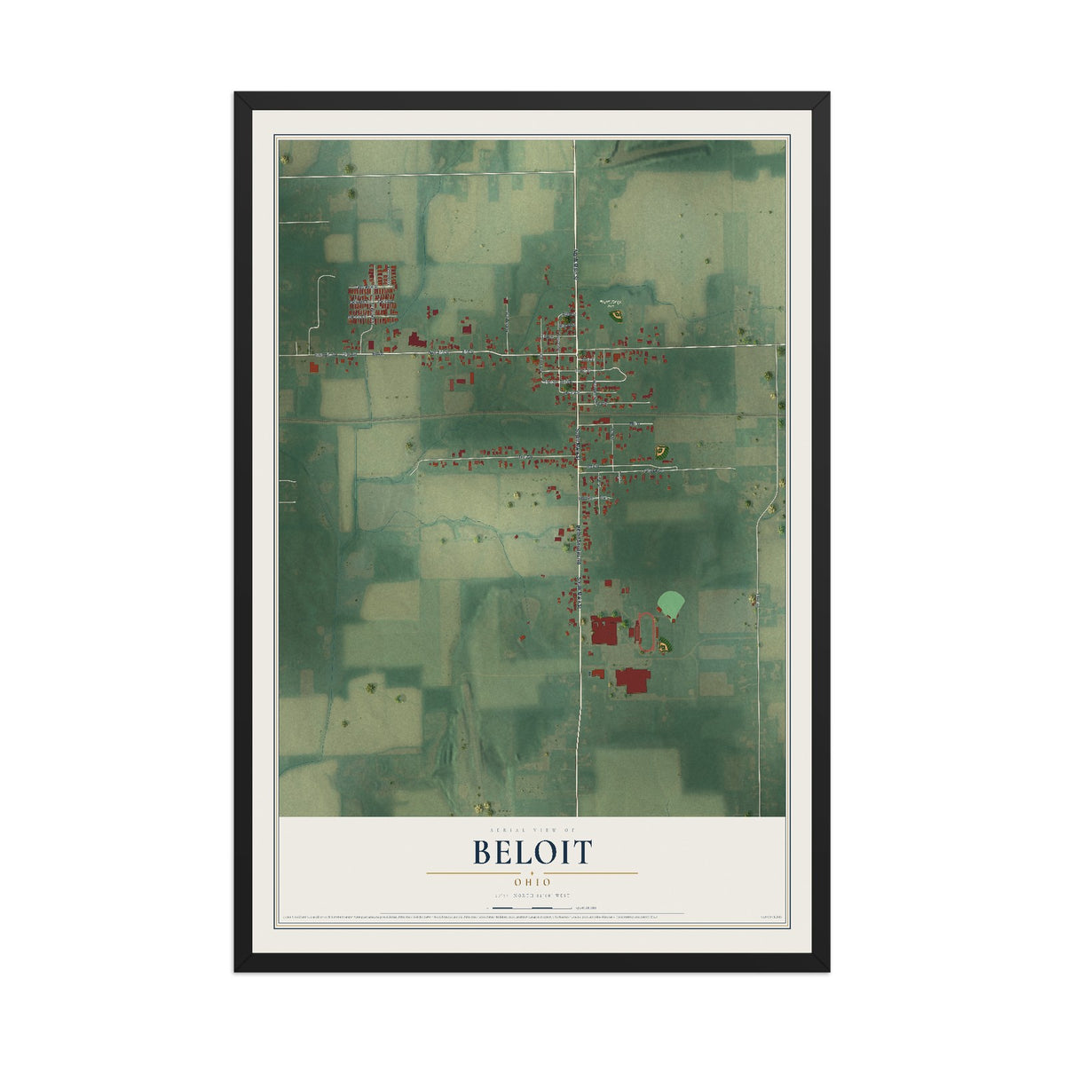 Map of Beloit, Ohio, 12 x 18 inch print in a black wood frame