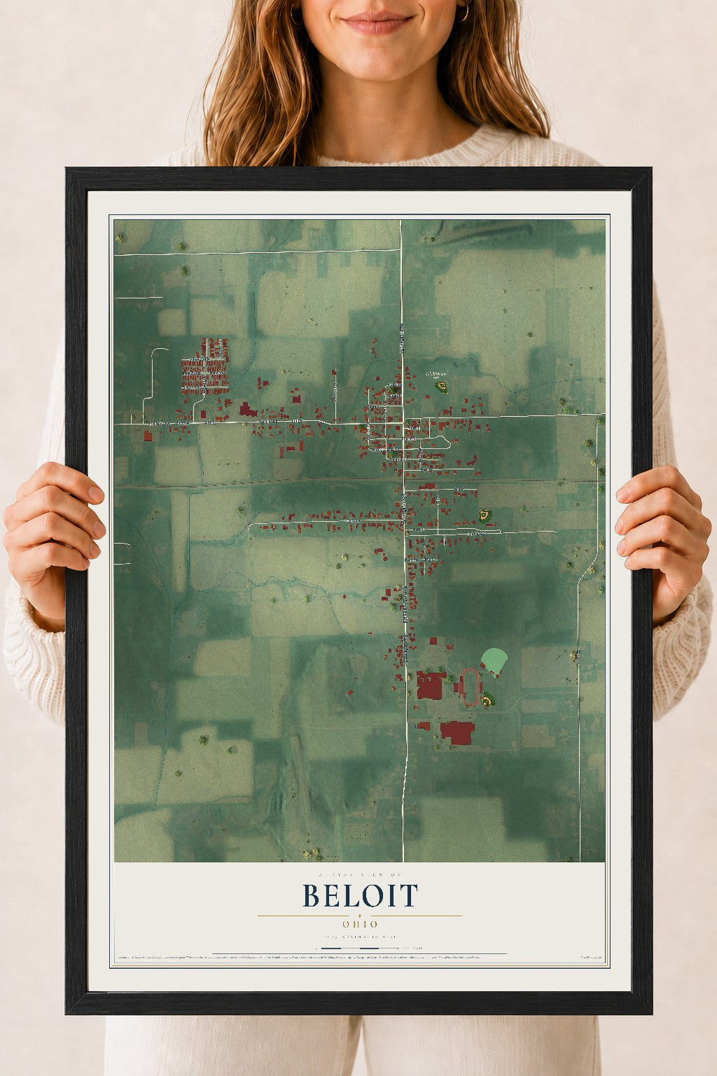 Map of Beloit, Ohio, 18 x 24 inch print in a black wood frame