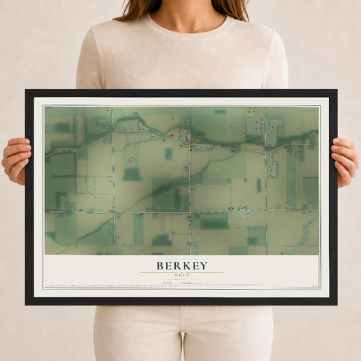 Map of Berkey, Ohio, 12 x 18 inch print in a black wood frame