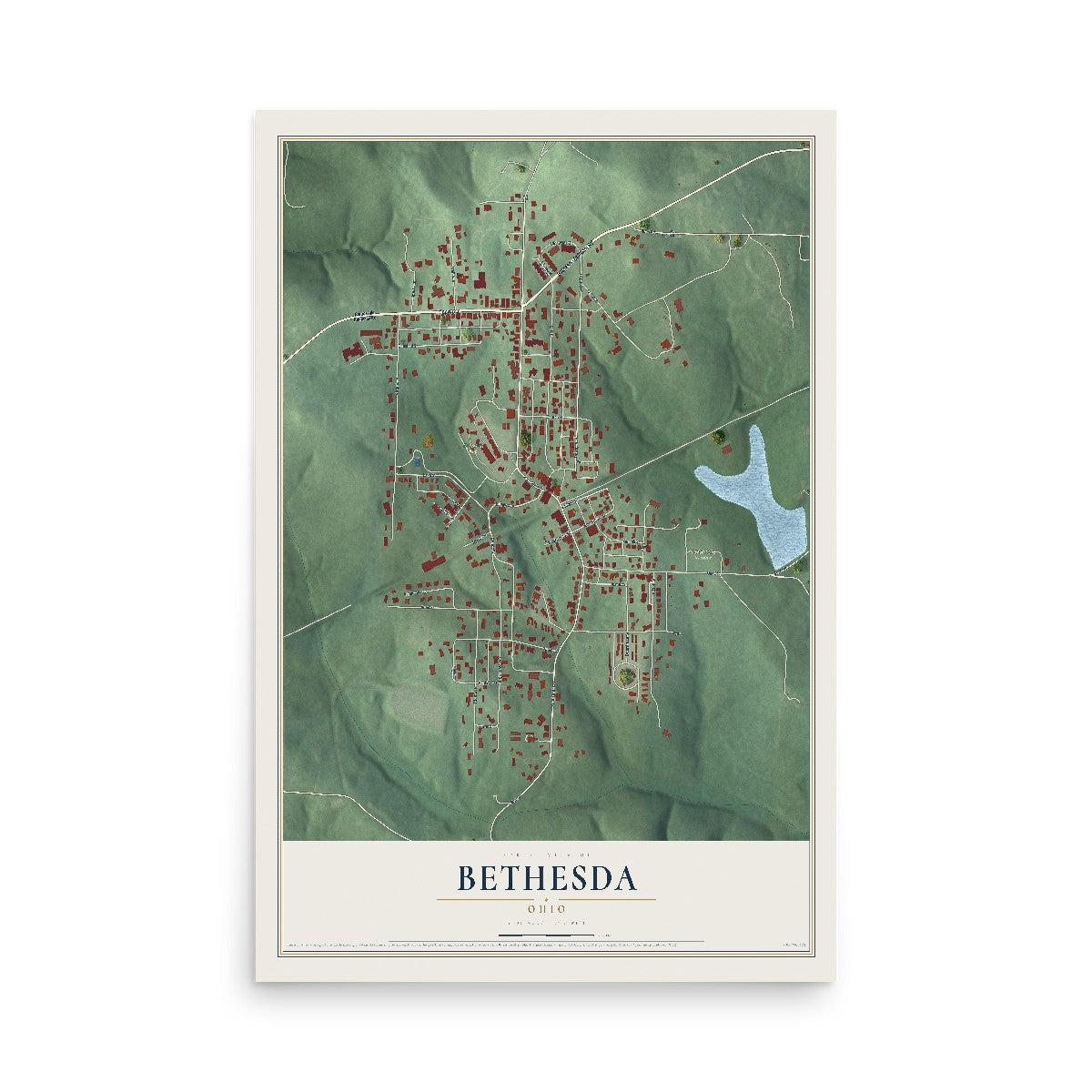 Map of Bethesda, Ohio, 12 x 18 inch unframed archival matte print