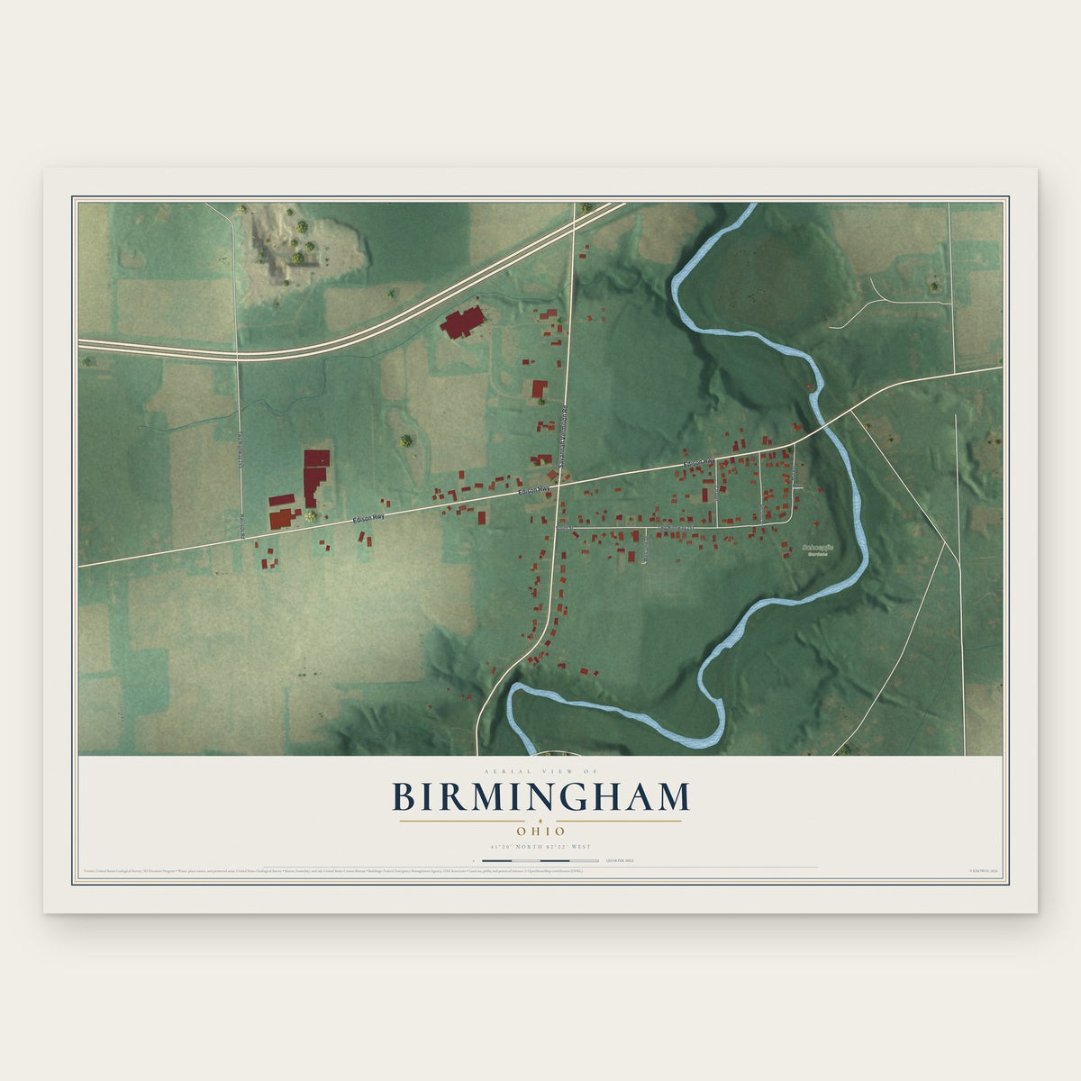 Birmingham, Ohio map print, the full design
