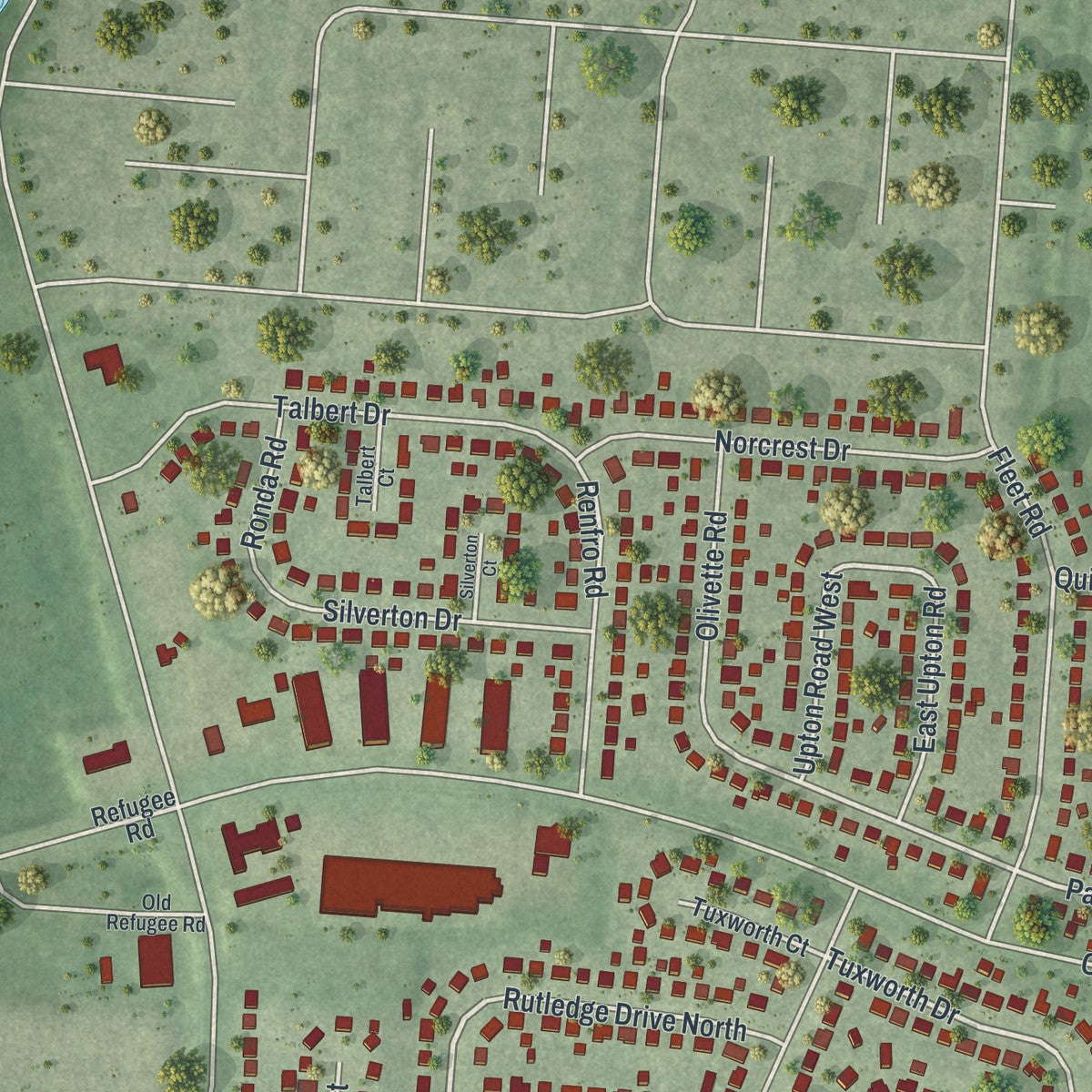 Second close-up of the map of Blacklick Estates, Ohio print showing more streets and buildings