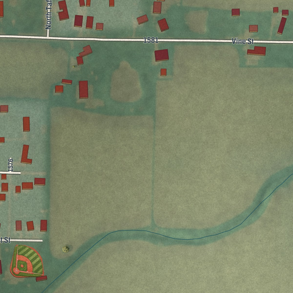 Second close-up of the map of Bloomdale, Ohio print showing more streets and buildings