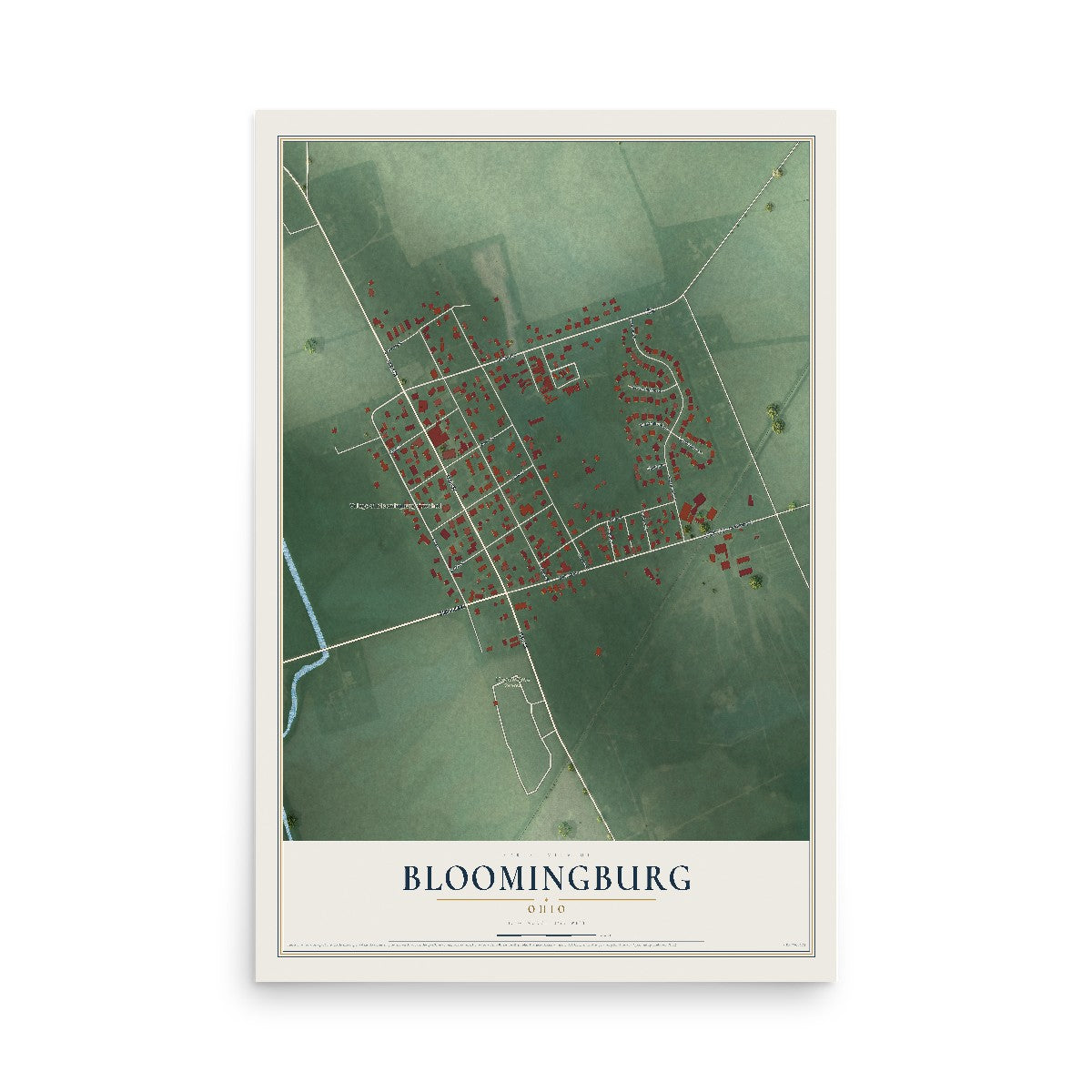 Map of Bloomingburg, Ohio, 12 x 18 inch unframed archival matte print