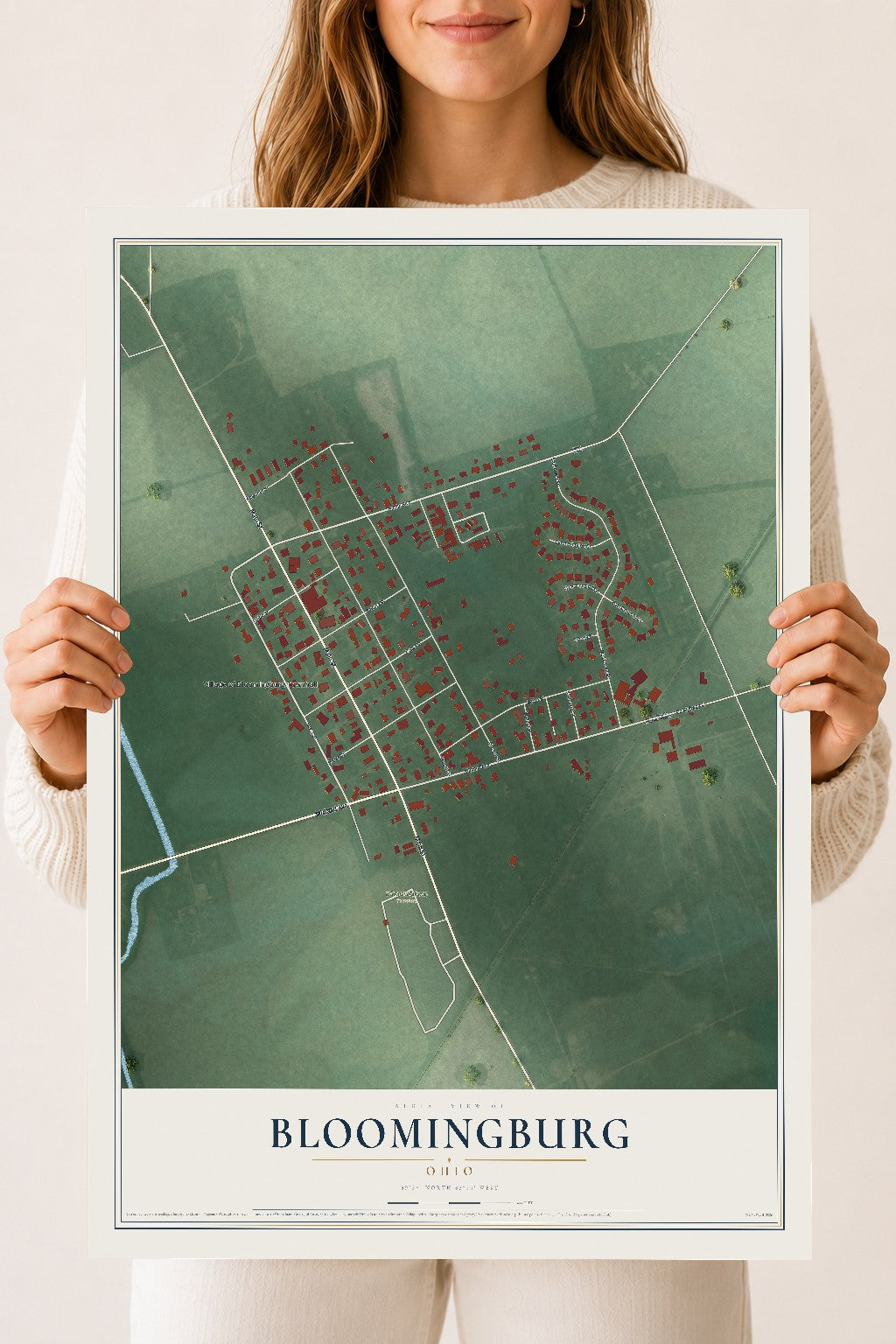 Map of Bloomingburg, Ohio, 18 x 24 inch unframed archival matte print